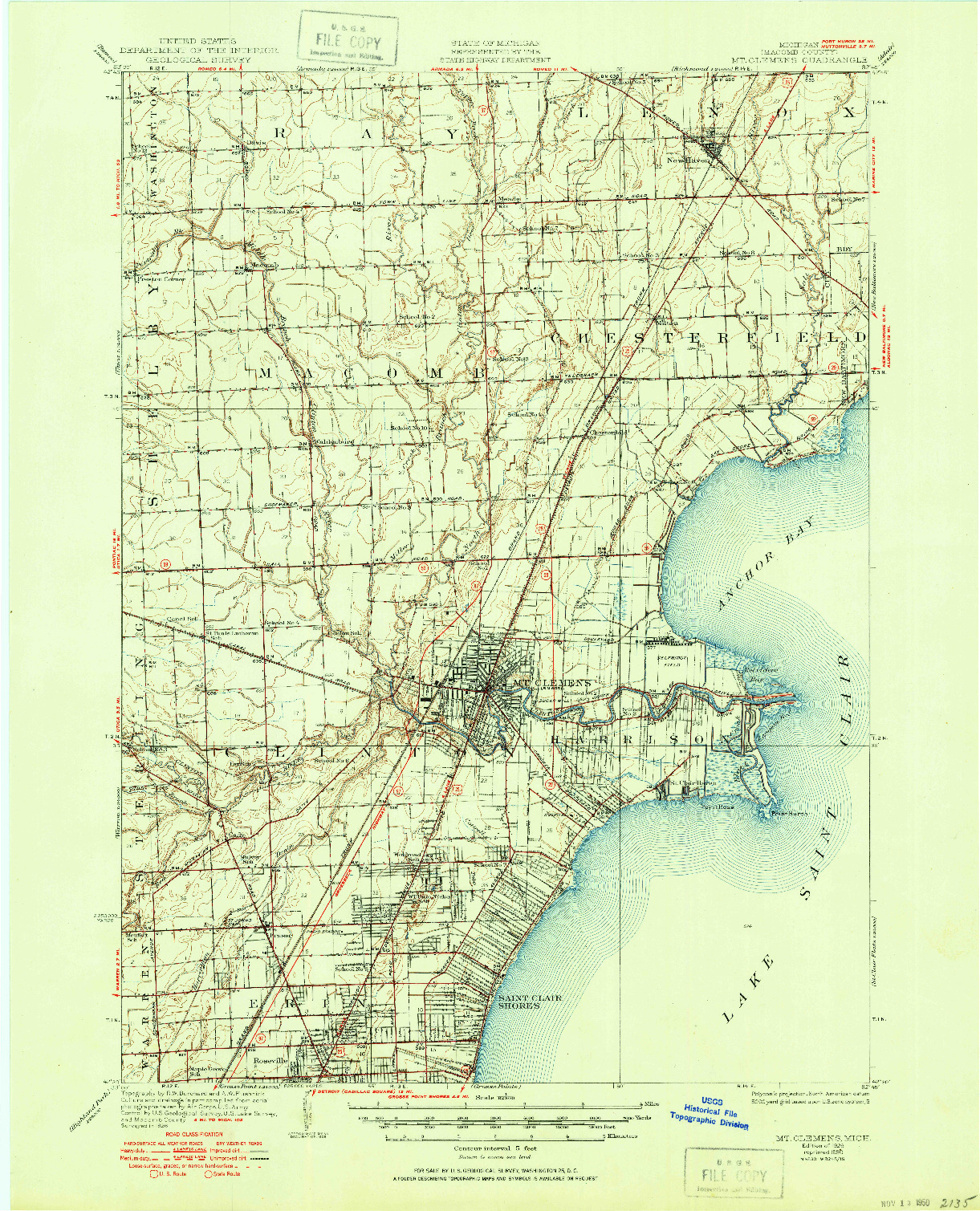 USGS 1:62500-SCALE QUADRANGLE FOR MT CLEMENS, MI 1929