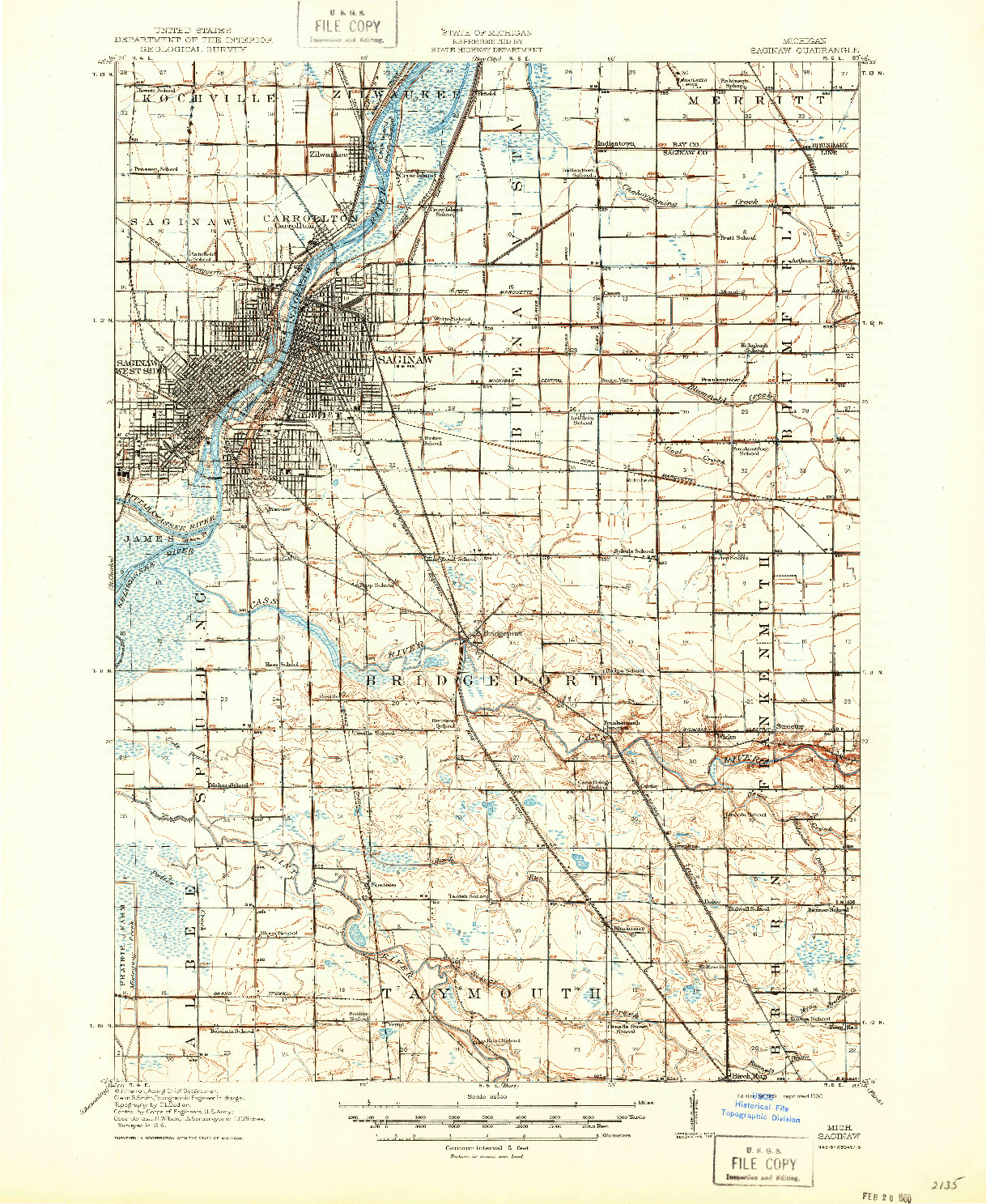 USGS 1:62500-SCALE QUADRANGLE FOR SAGINAW, MI 1919