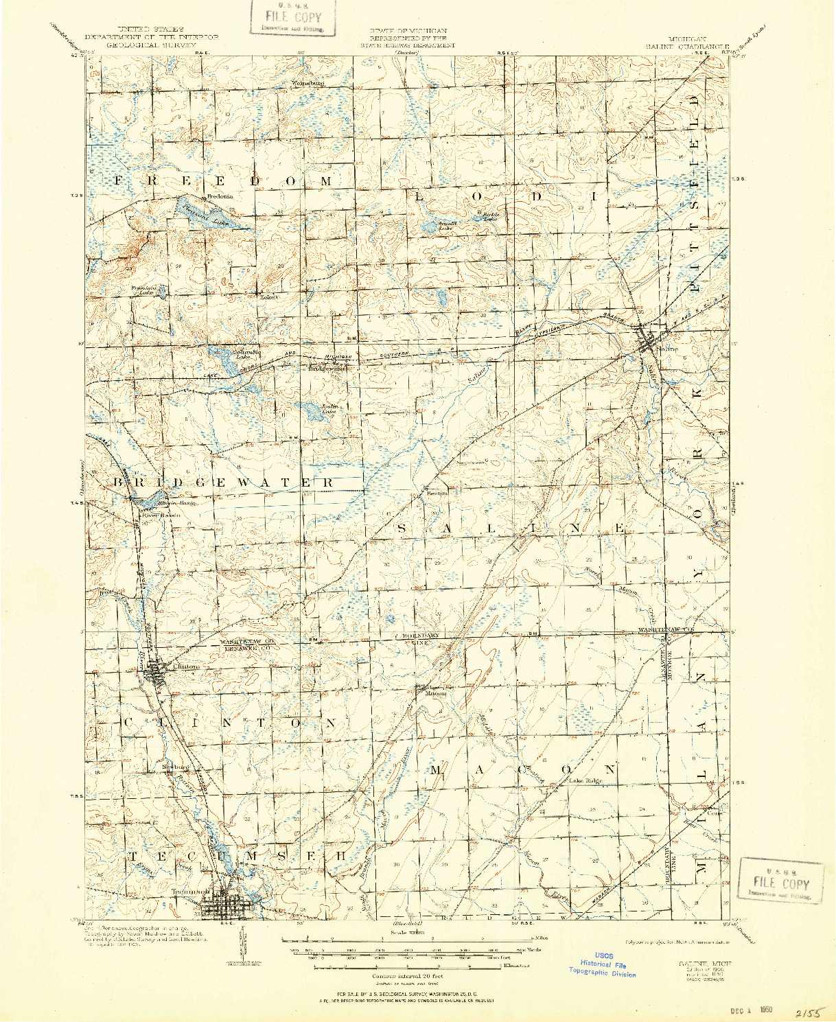 USGS 1:62500-SCALE QUADRANGLE FOR SALINE, MI 1906