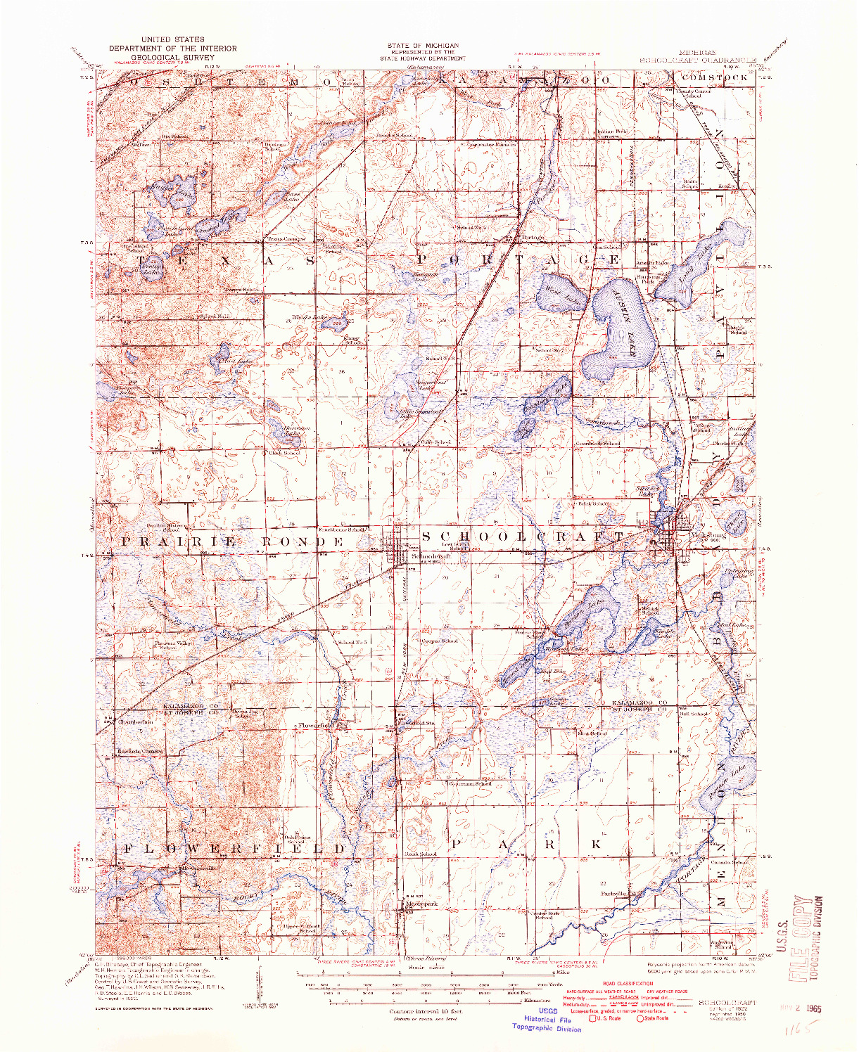 USGS 1:62500-SCALE QUADRANGLE FOR SCHOOLCRAFT, MI 1922