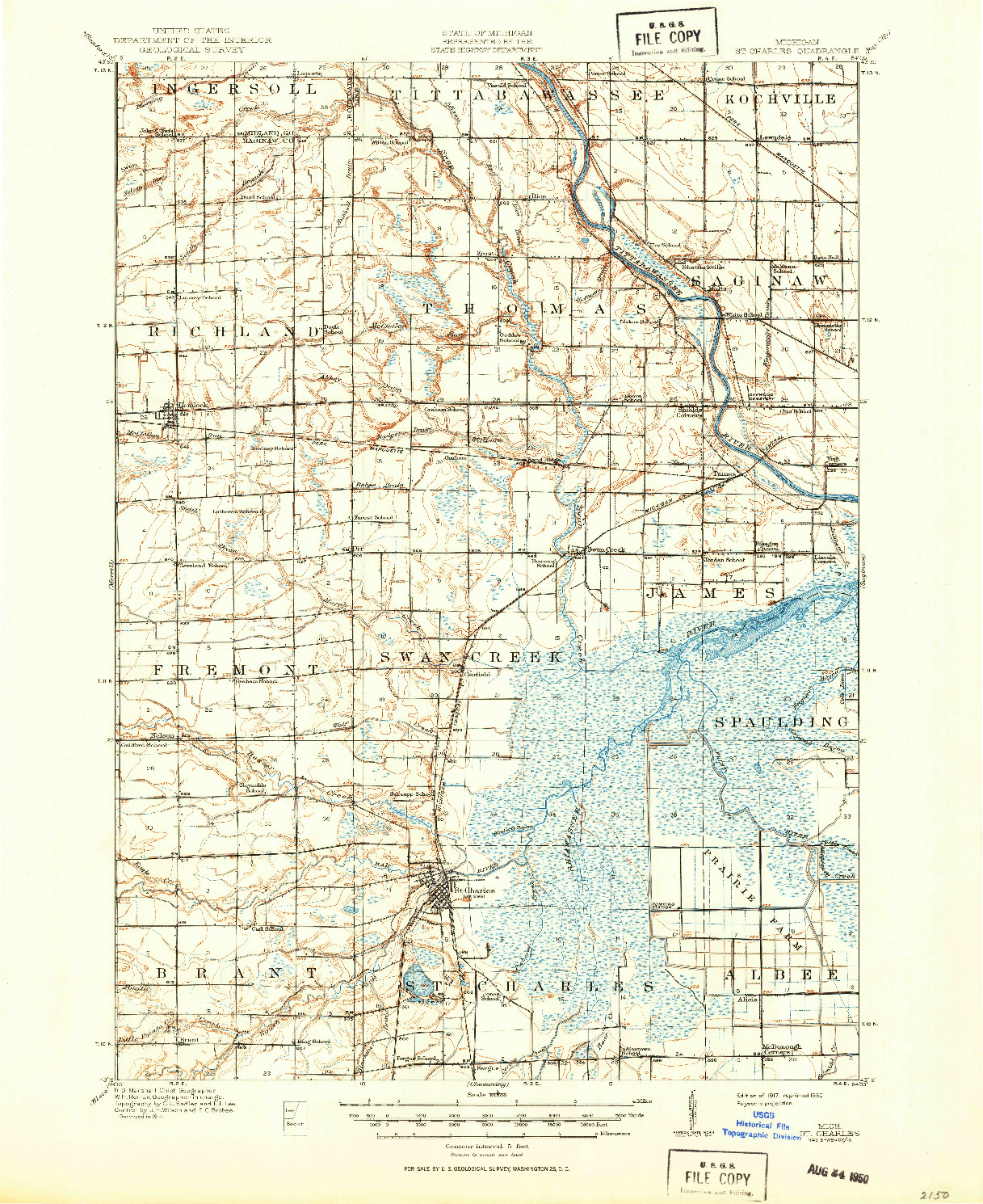 USGS 1:62500-SCALE QUADRANGLE FOR ST. CHARLES, MI 1917