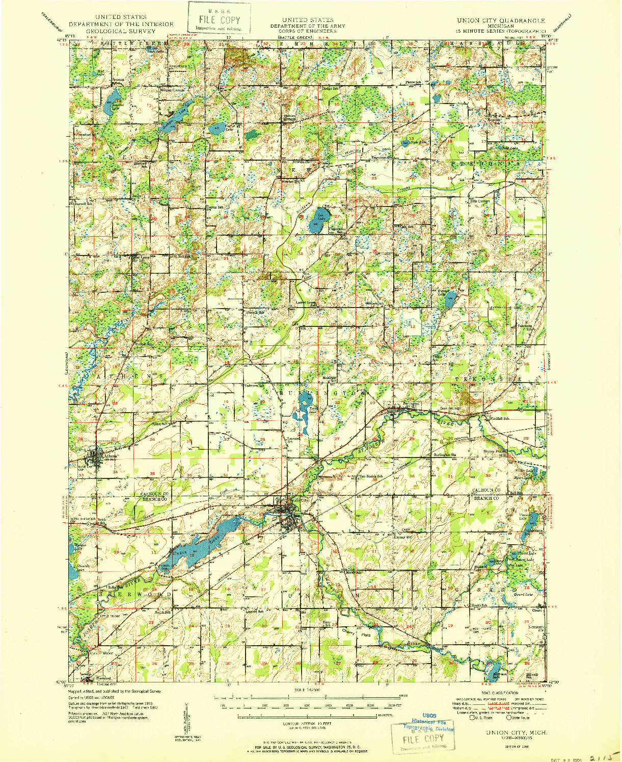 USGS 1:62500-SCALE QUADRANGLE FOR UNION CITY, MI 1950