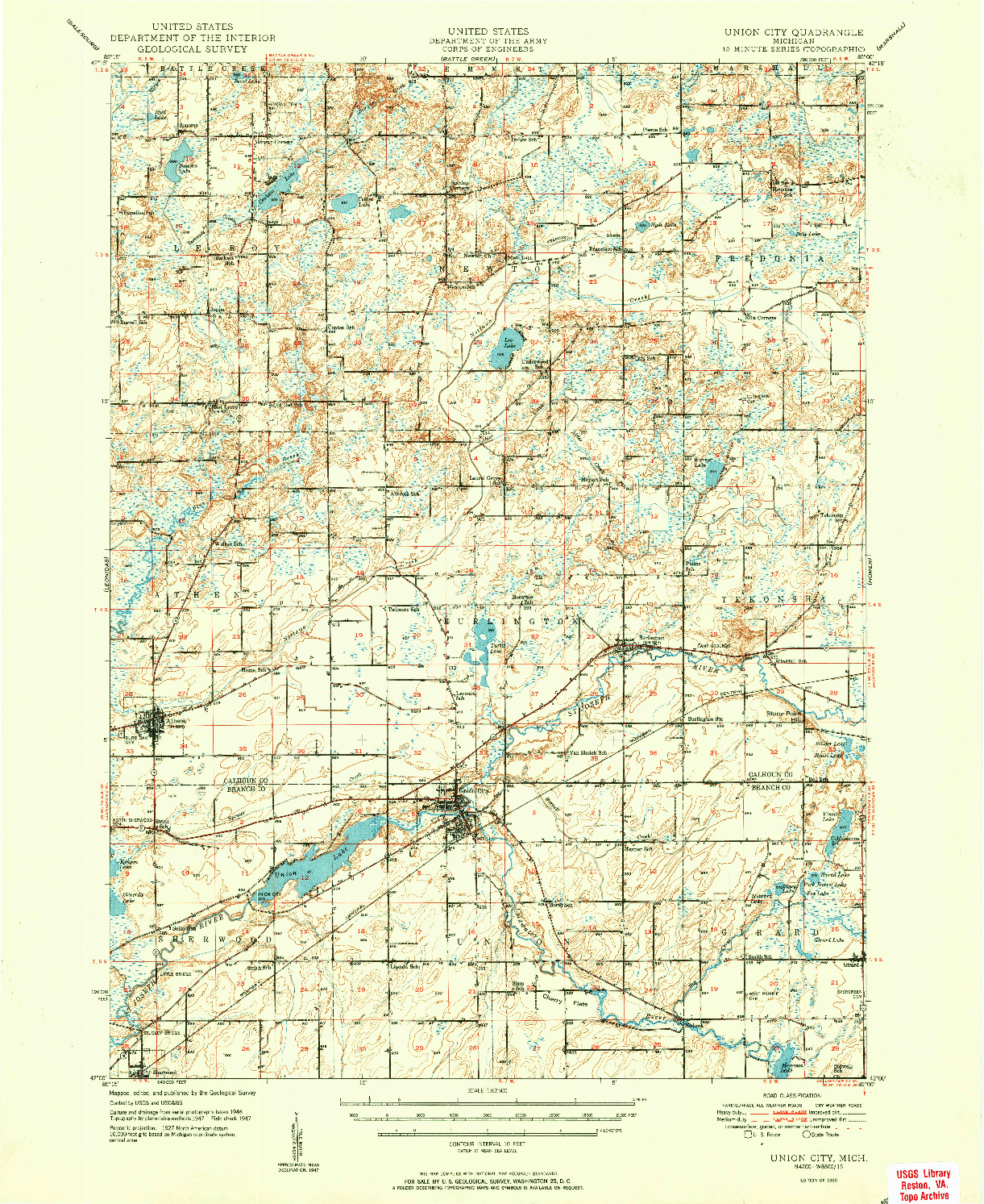 USGS 1:62500-SCALE QUADRANGLE FOR UNION CITY, MI 1950