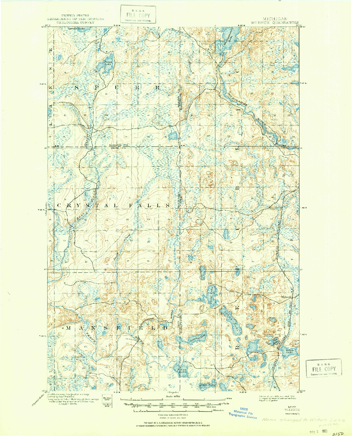 USGS 1:62500-SCALE QUADRANGLE FOR WITBECK, MI 1899