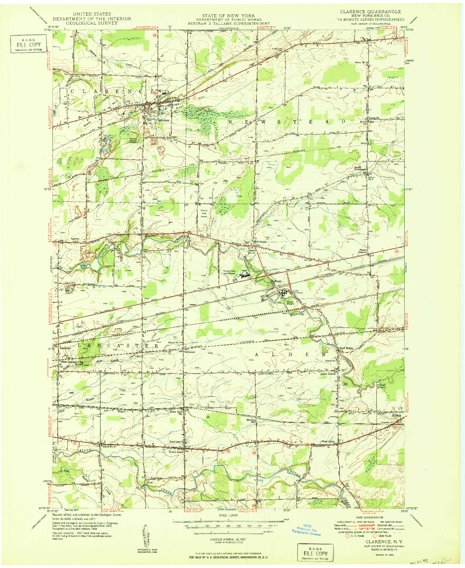 USGS 1:24000-SCALE QUADRANGLE FOR CLARENCE, NY 1950