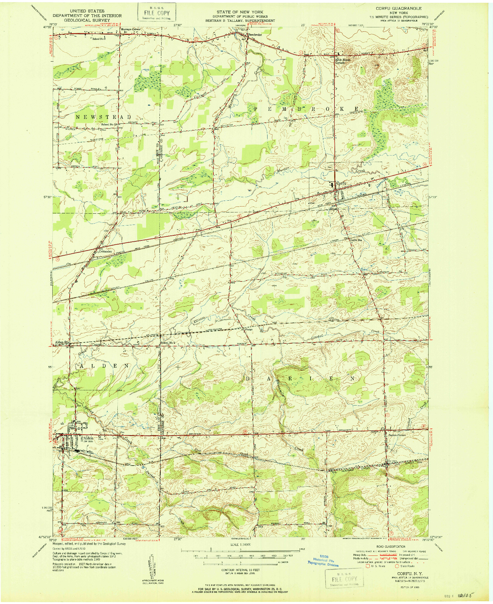 USGS 1:24000-SCALE QUADRANGLE FOR CORFU, NY 1950