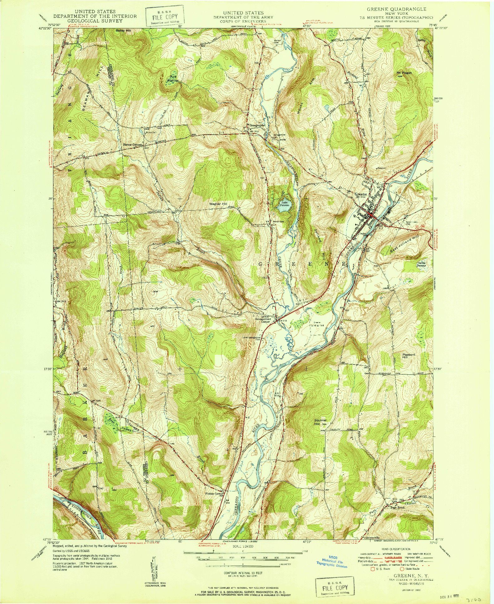 USGS 1:24000-SCALE QUADRANGLE FOR GREENE, NY 1950