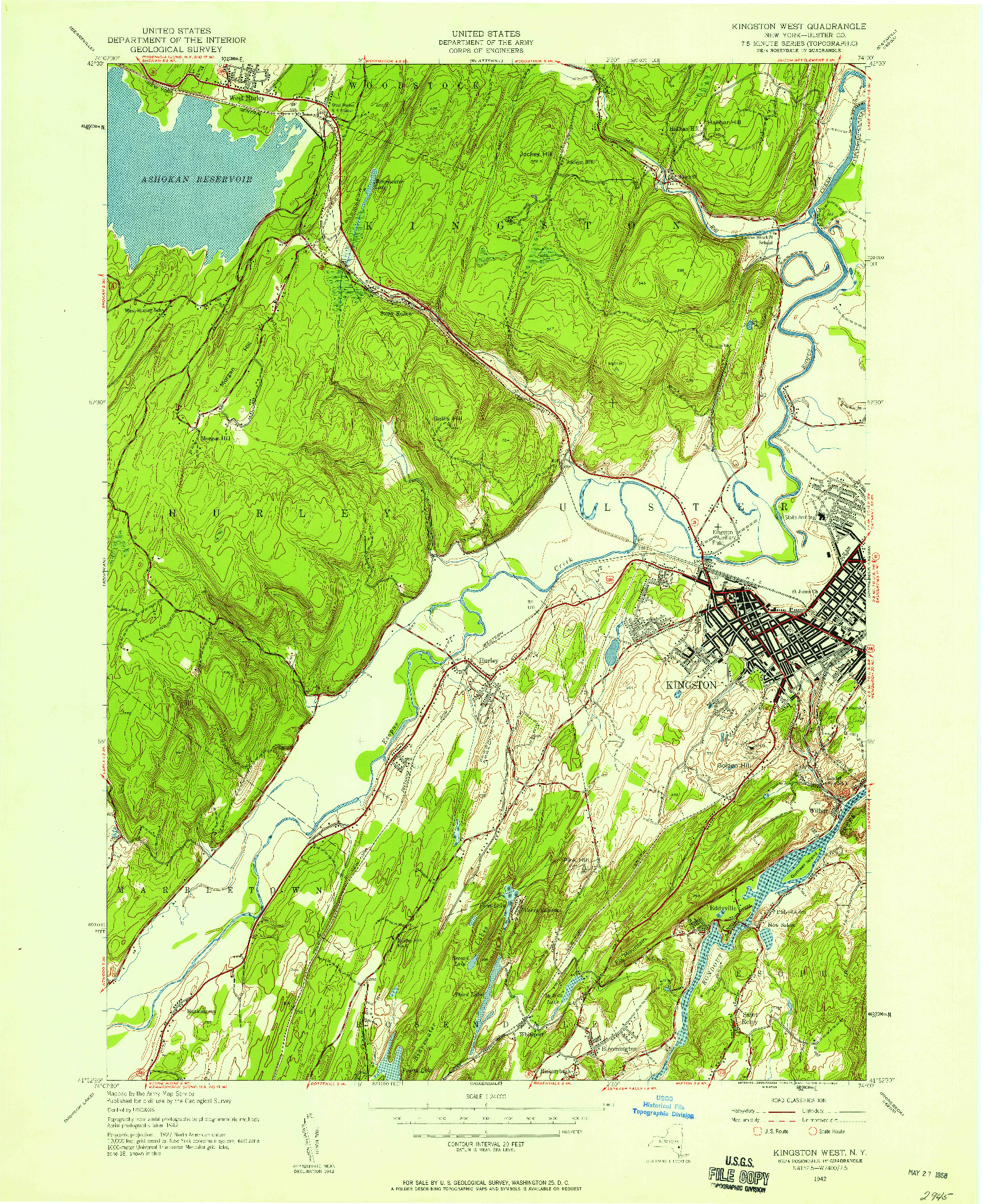 USGS 1:24000-SCALE QUADRANGLE FOR KINGSTON WEST, NY 1942