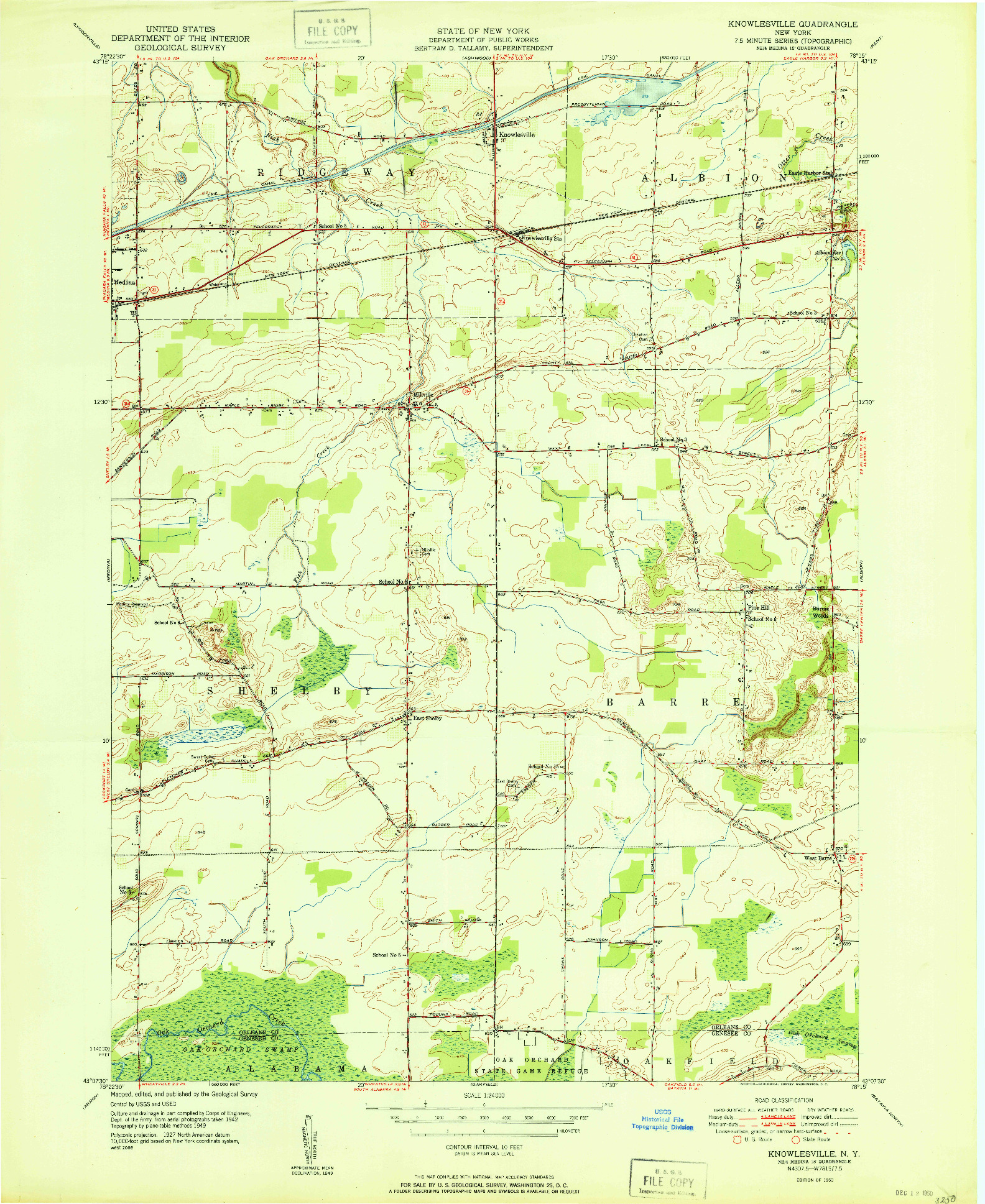 USGS 1:24000-SCALE QUADRANGLE FOR KNOWLESVILLE, NY 1950