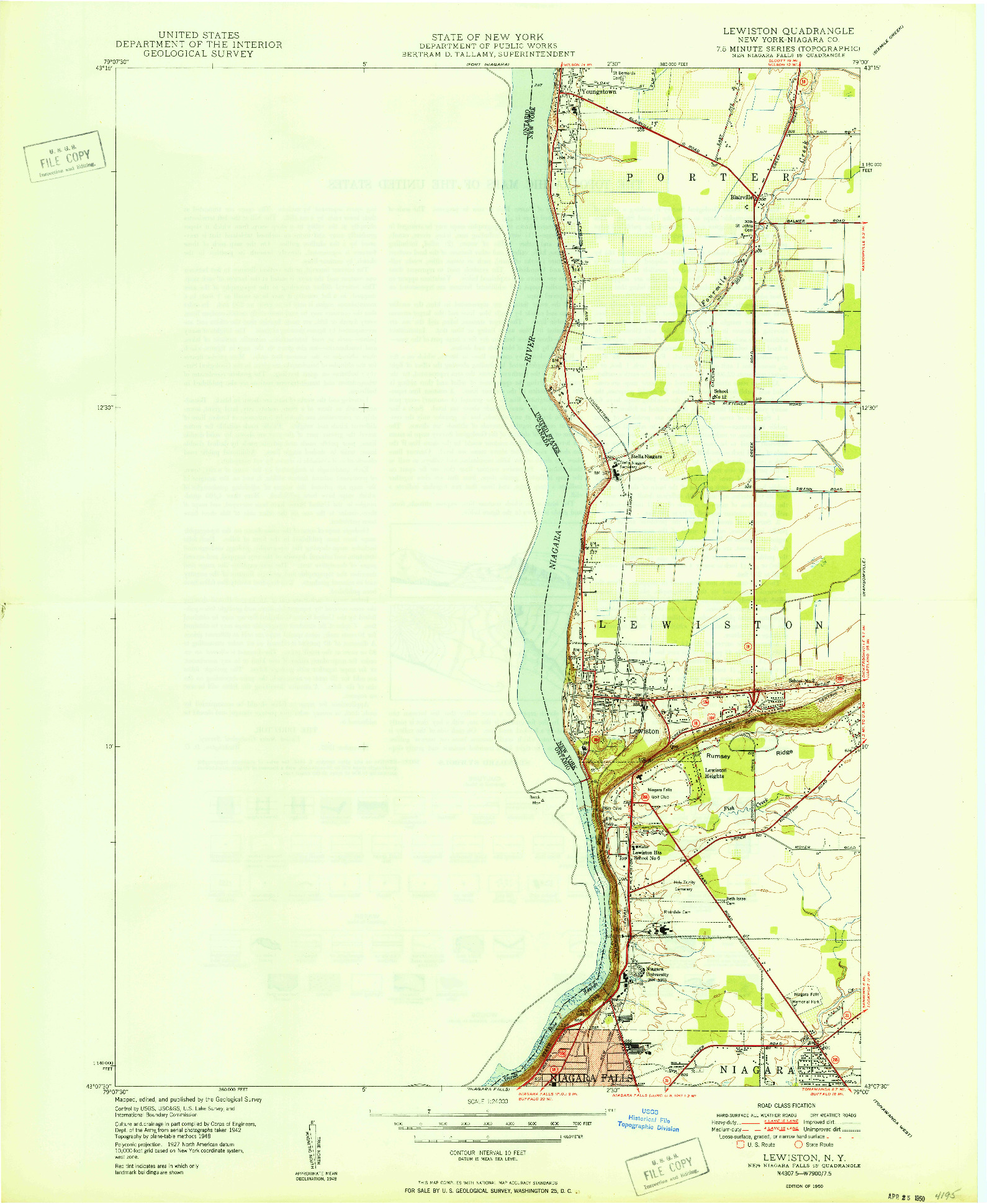 USGS 1:24000-SCALE QUADRANGLE FOR LEWISTON, NY 1950