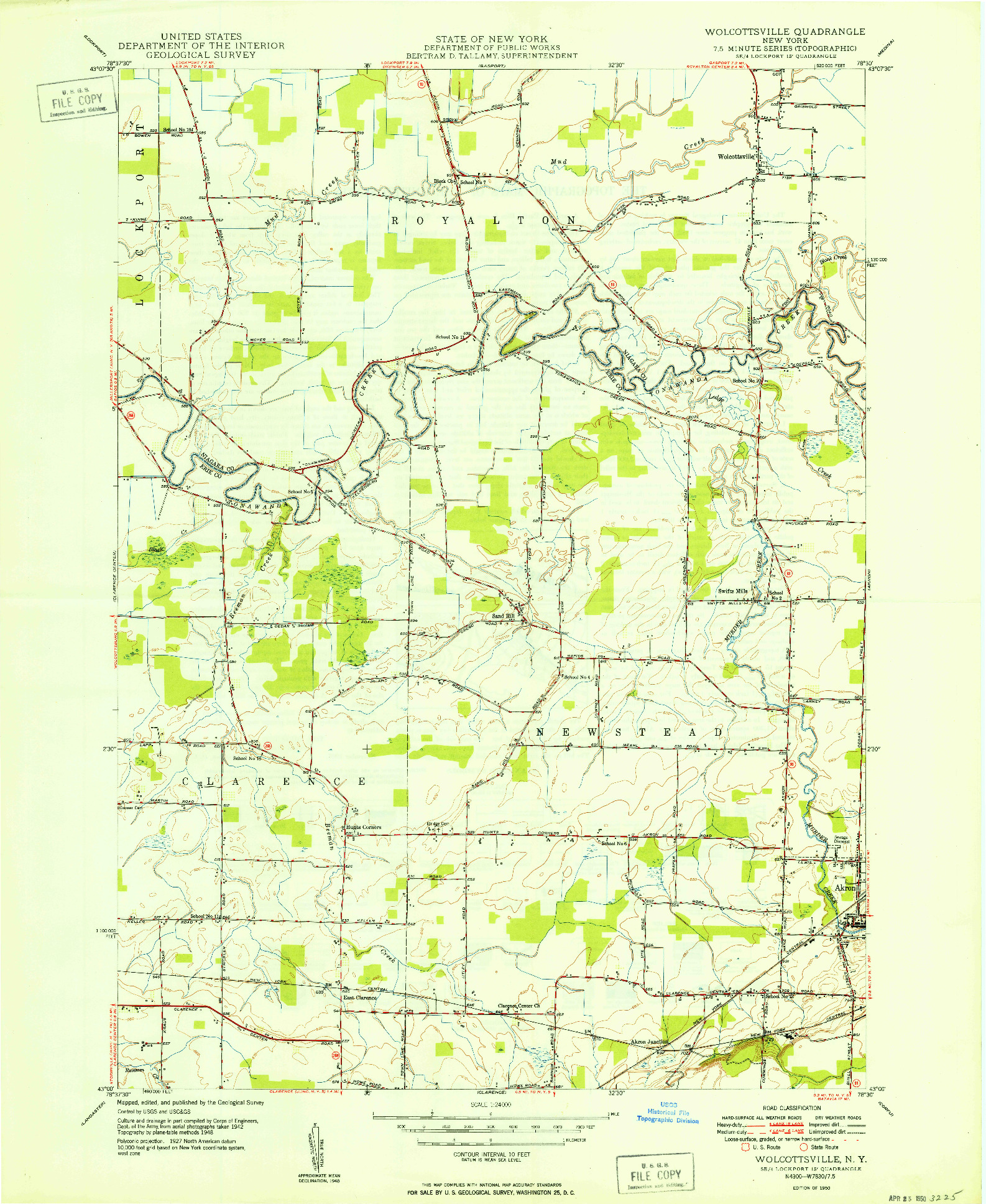 USGS 1:24000-SCALE QUADRANGLE FOR WOLCOTTSVILLE, NY 1950