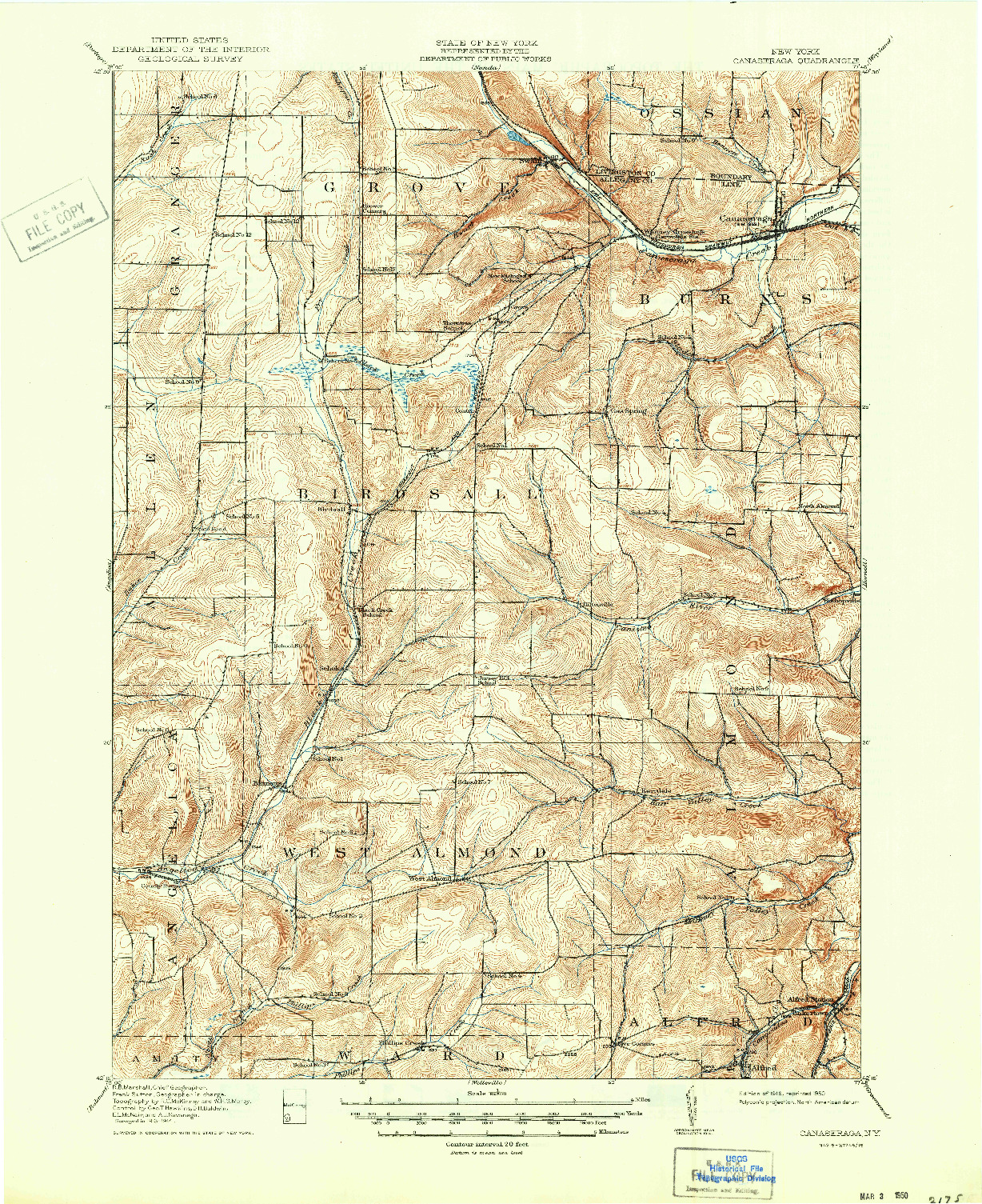 USGS 1:62500-SCALE QUADRANGLE FOR CANASERAGA, NY 1916