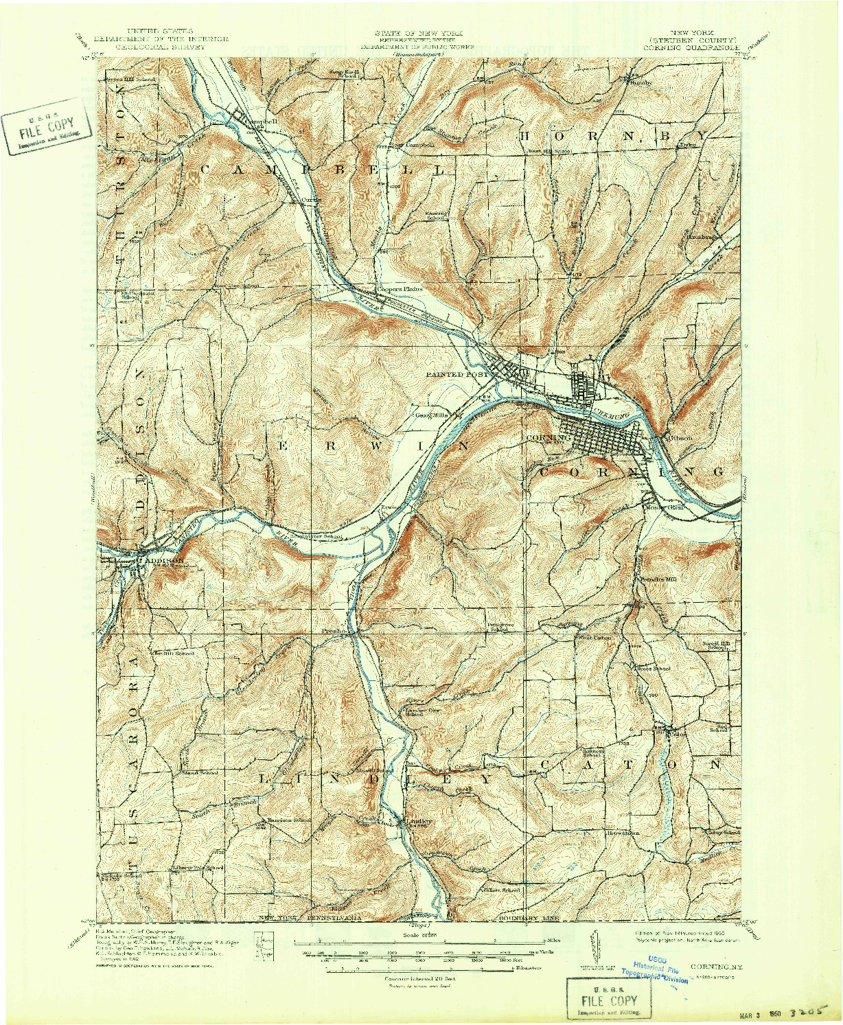 USGS 1:62500-SCALE QUADRANGLE FOR CORNING, NY 1914