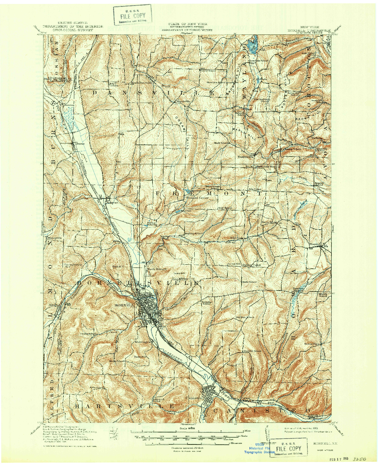 USGS 1:62500-SCALE QUADRANGLE FOR HORNELL, NY 1918