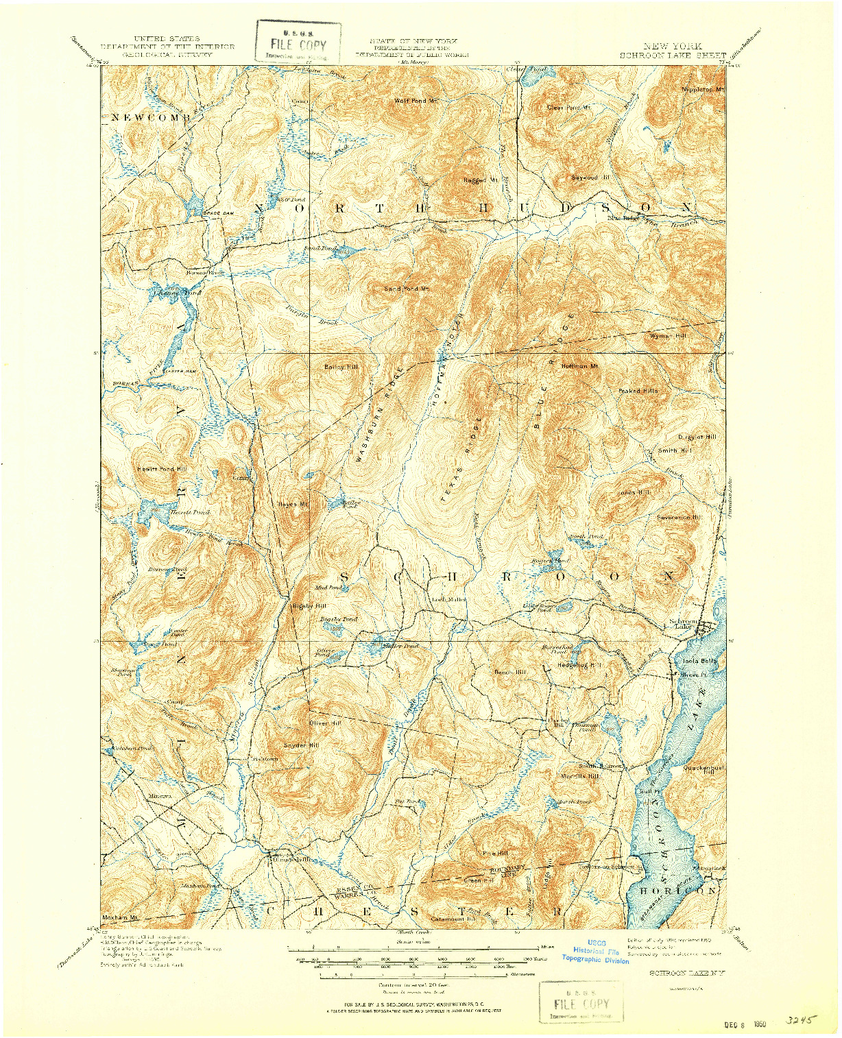 USGS 1:62500-SCALE QUADRANGLE FOR SCHROON LAKE, NY 1897