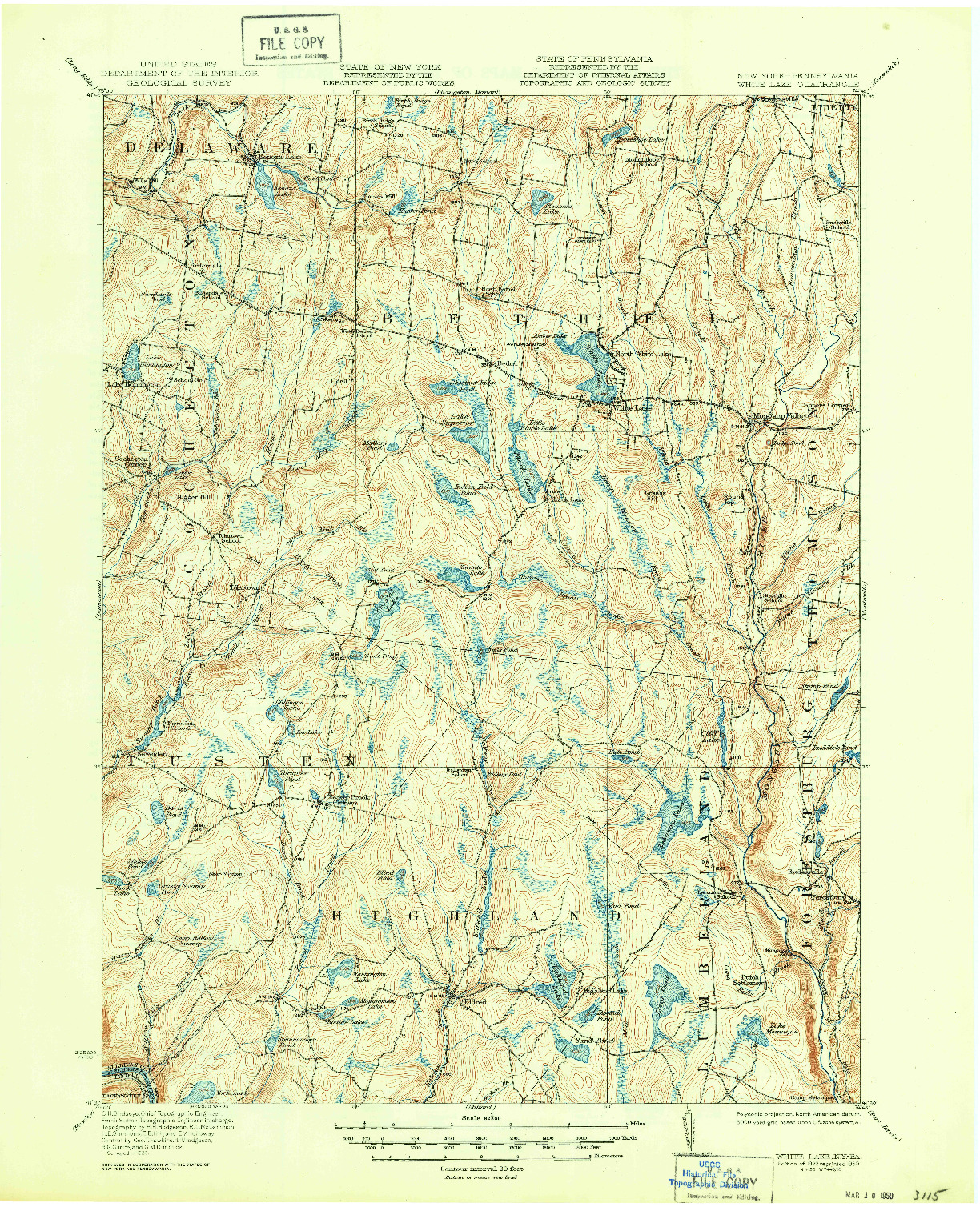 USGS 1:62500-SCALE QUADRANGLE FOR WHITE LAKE, NY 1922