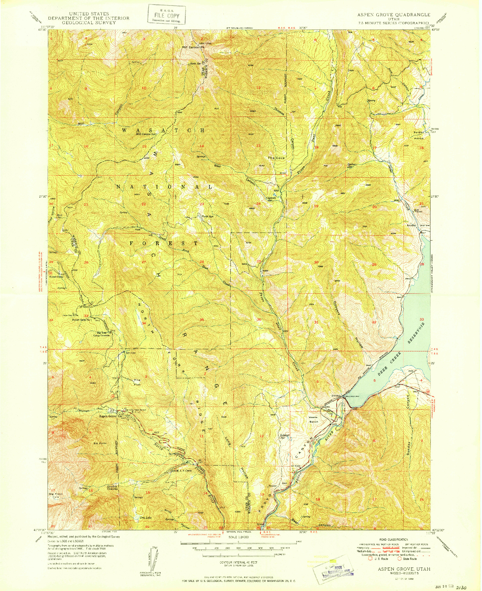 USGS 1:24000-SCALE QUADRANGLE FOR ASPEN GROVE, UT 1950