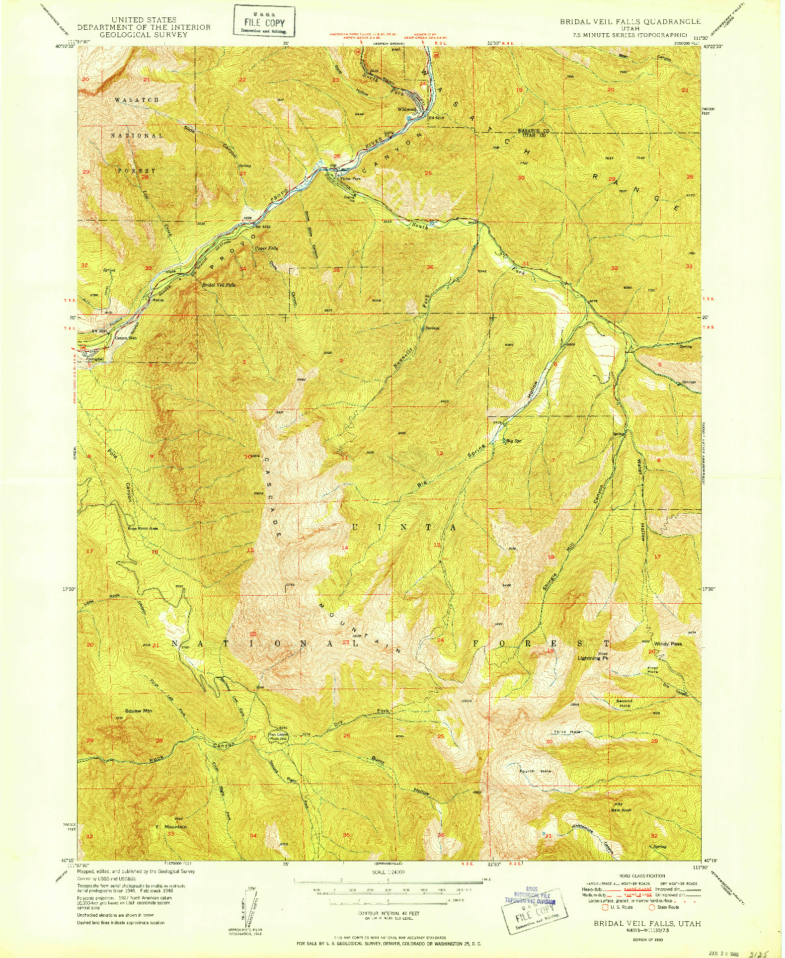 USGS 1:24000-SCALE QUADRANGLE FOR BRIDAL VEIL FALLS, UT 1950