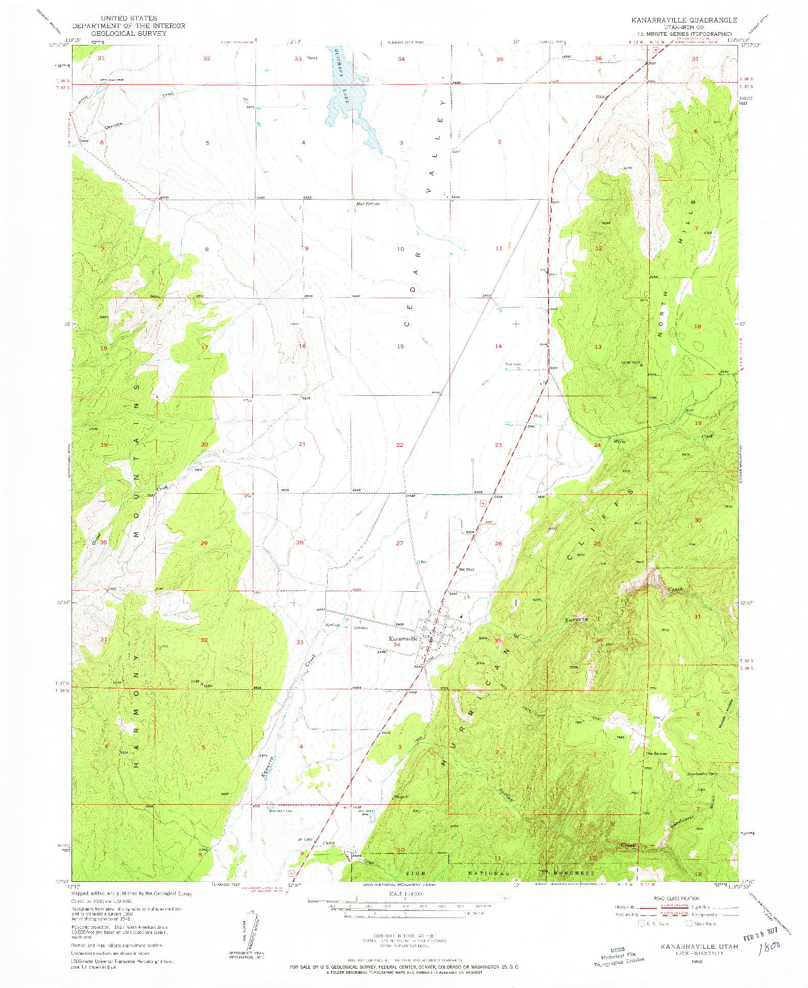 USGS 1:24000-SCALE QUADRANGLE FOR KANARRAVILLE, UT 1950