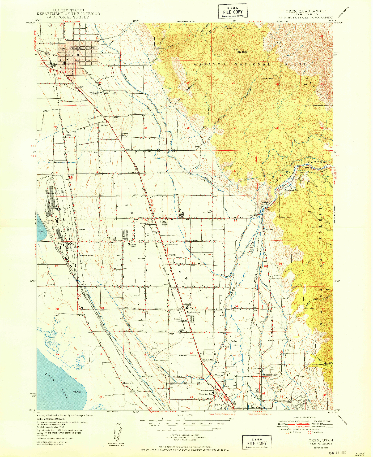 USGS 1:24000-SCALE QUADRANGLE FOR OREM, UT 1950