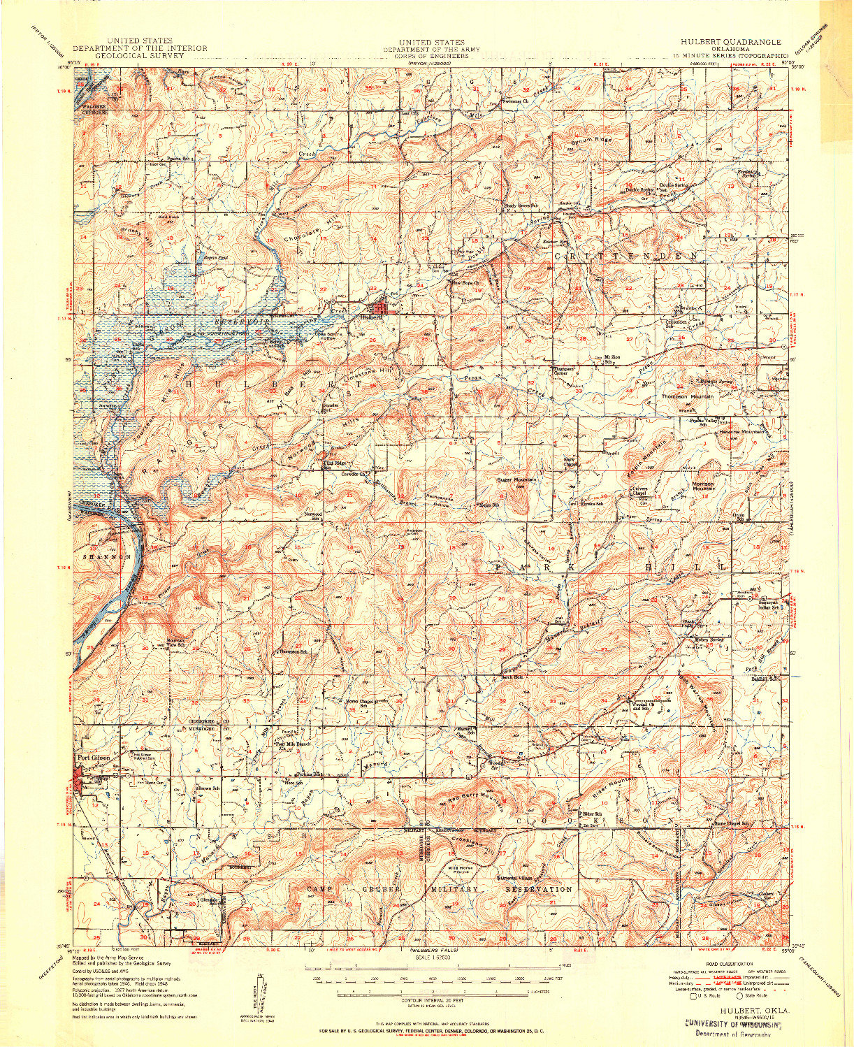 USGS 1:62500-SCALE QUADRANGLE FOR HULBERT, OK 1950