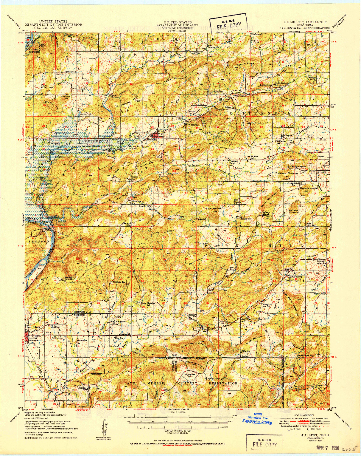 USGS 1:62500-SCALE QUADRANGLE FOR HULBERT, OK 1950