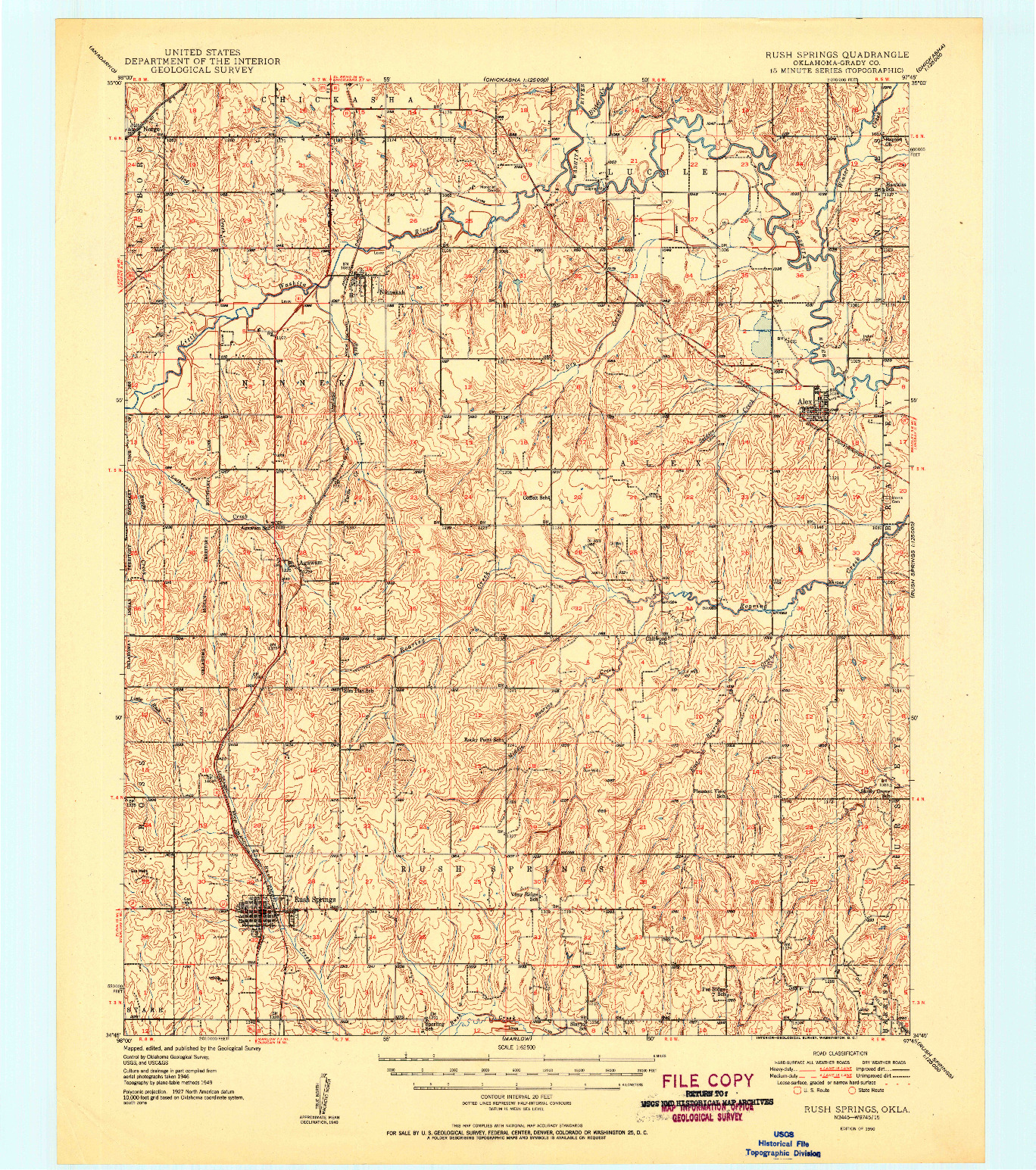 USGS 1:62500-SCALE QUADRANGLE FOR RUSH SPRINGS, OK 1950