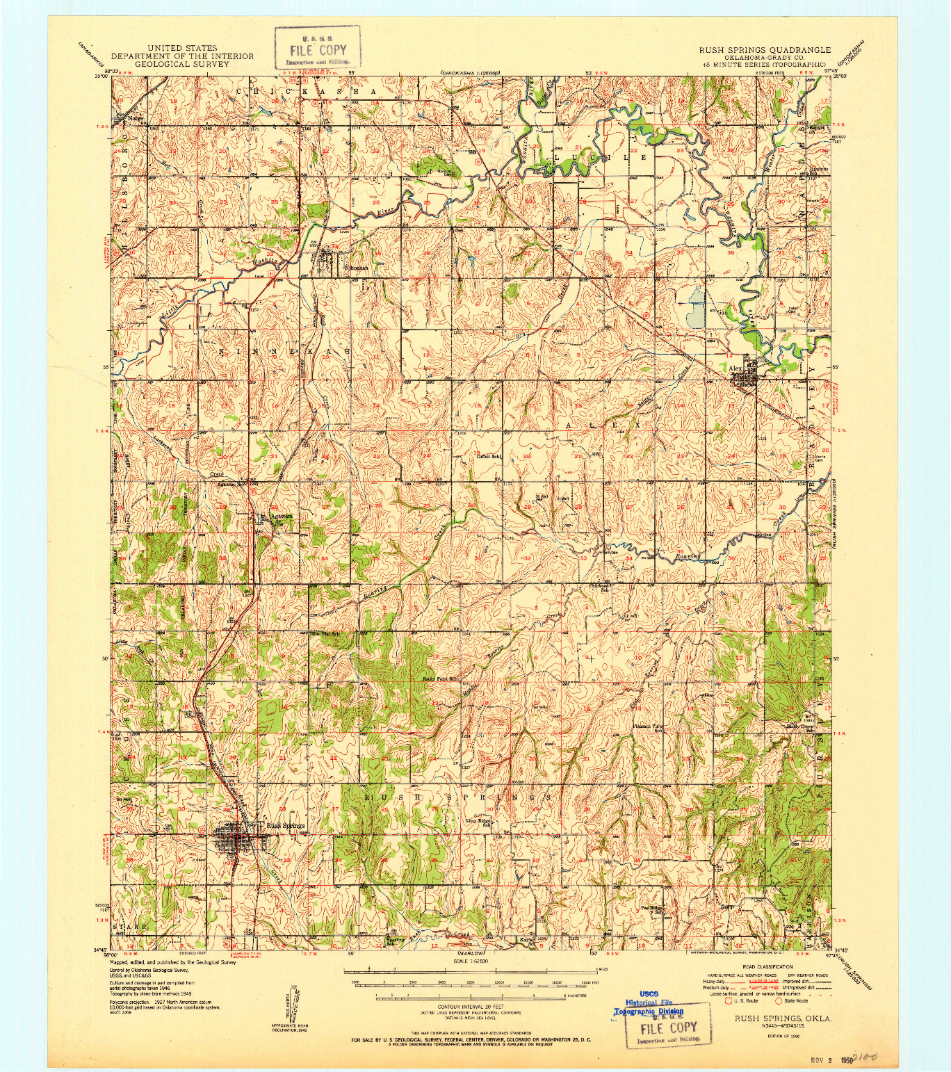 USGS 1:62500-SCALE QUADRANGLE FOR RUSH SPRINGS, OK 1950