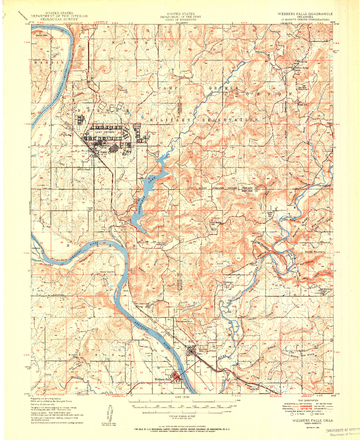 USGS 1:62500-SCALE QUADRANGLE FOR WEBBERS FALLS, OK 1950