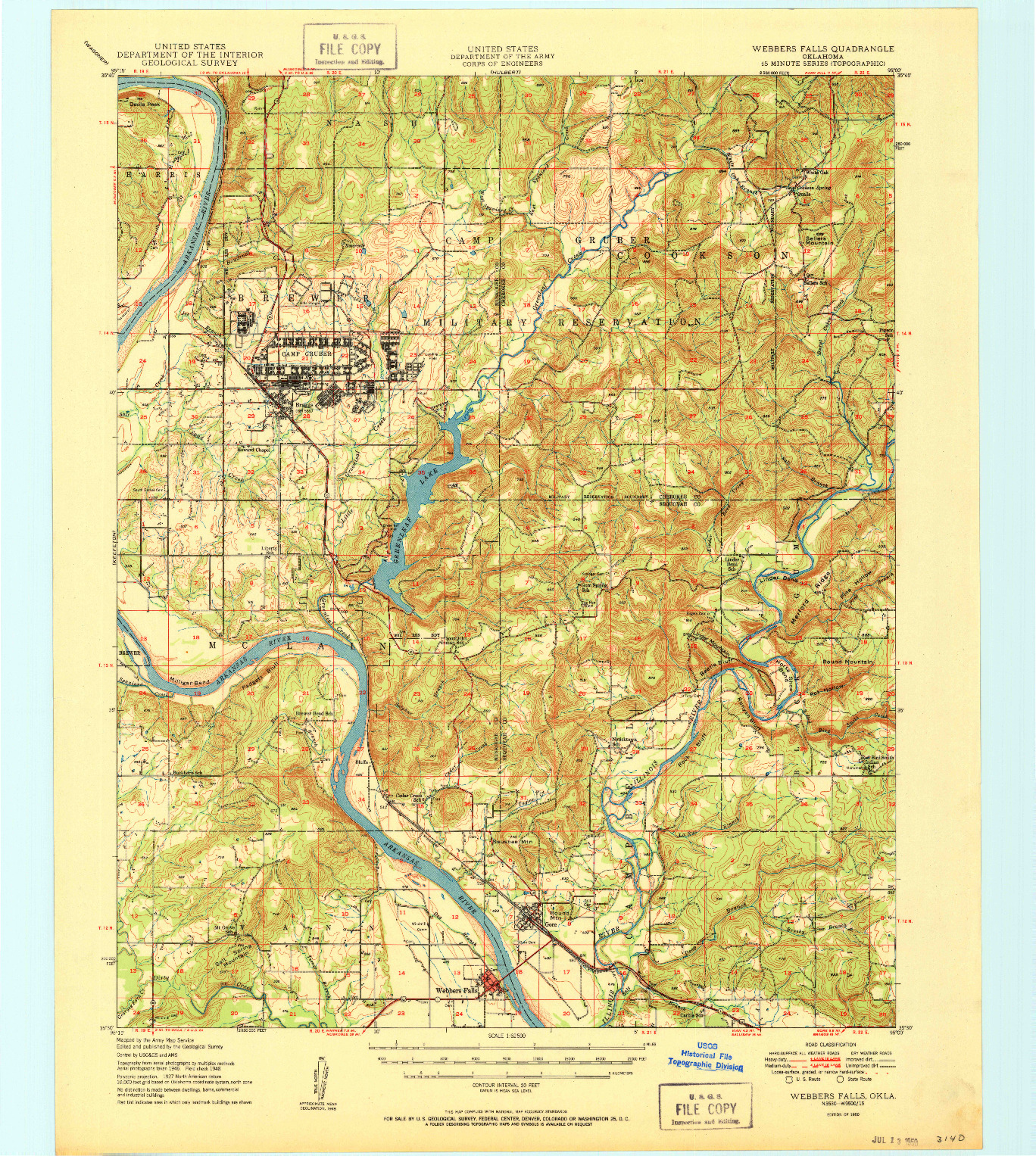USGS 1:62500-SCALE QUADRANGLE FOR WEBBERS FALLS, OK 1950