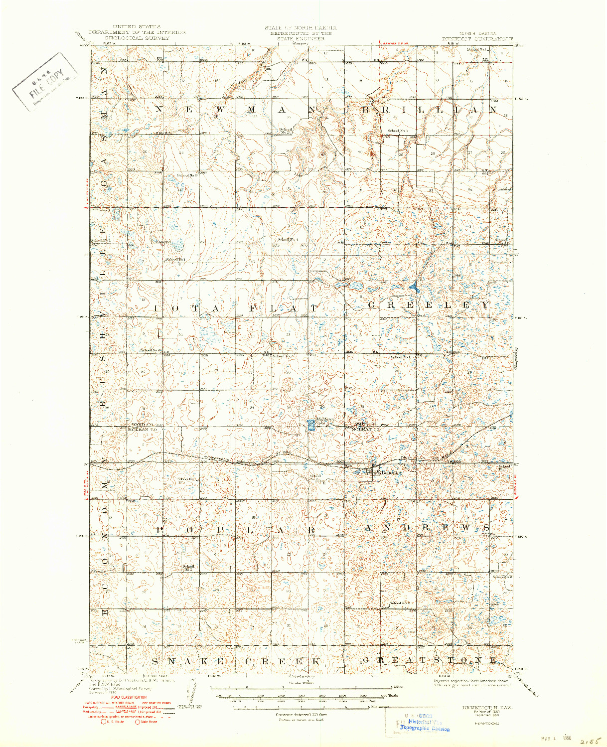 USGS 1:62500-SCALE QUADRANGLE FOR BENEDICT, ND 1929