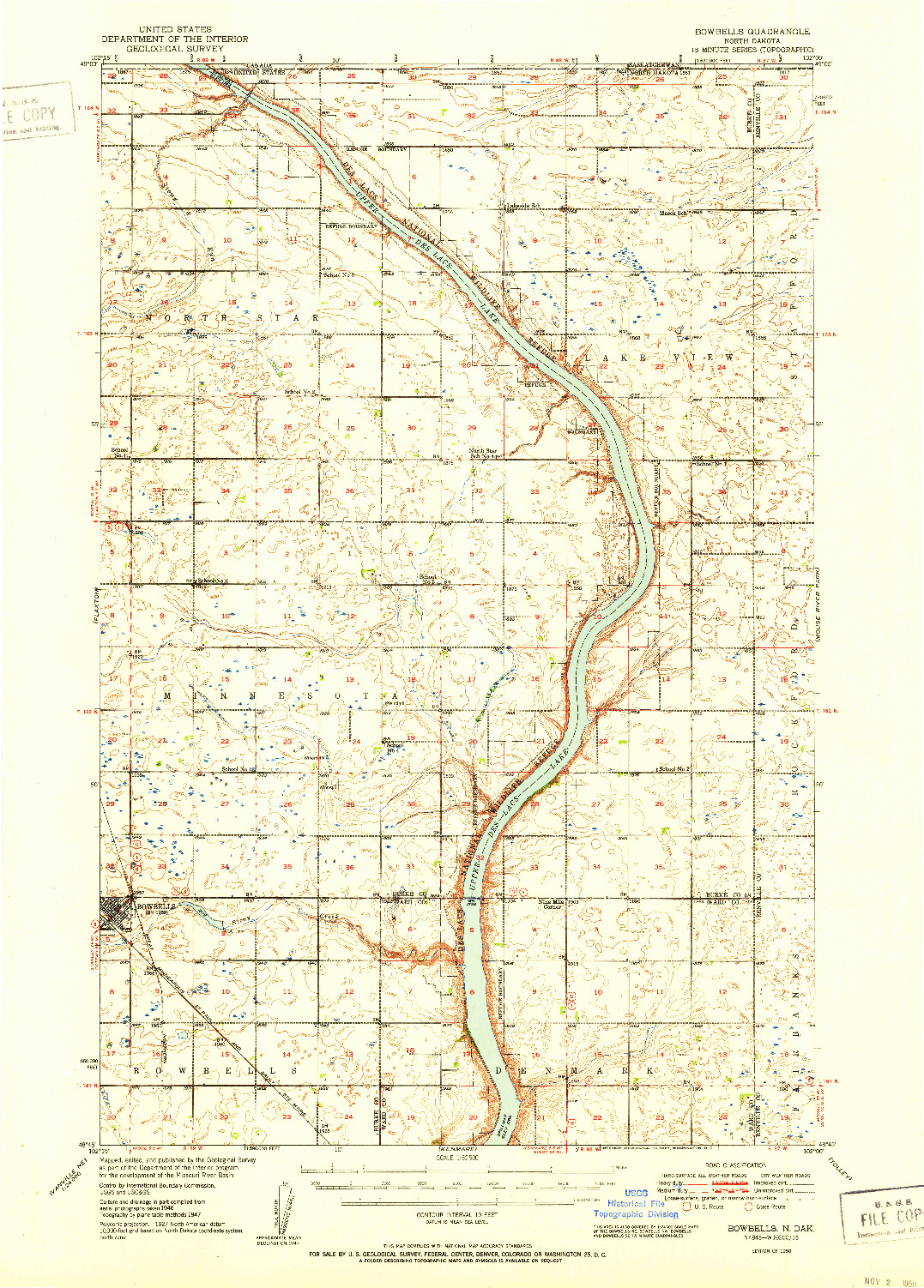 USGS 1:62500-SCALE QUADRANGLE FOR BOWBELLS, ND 1950