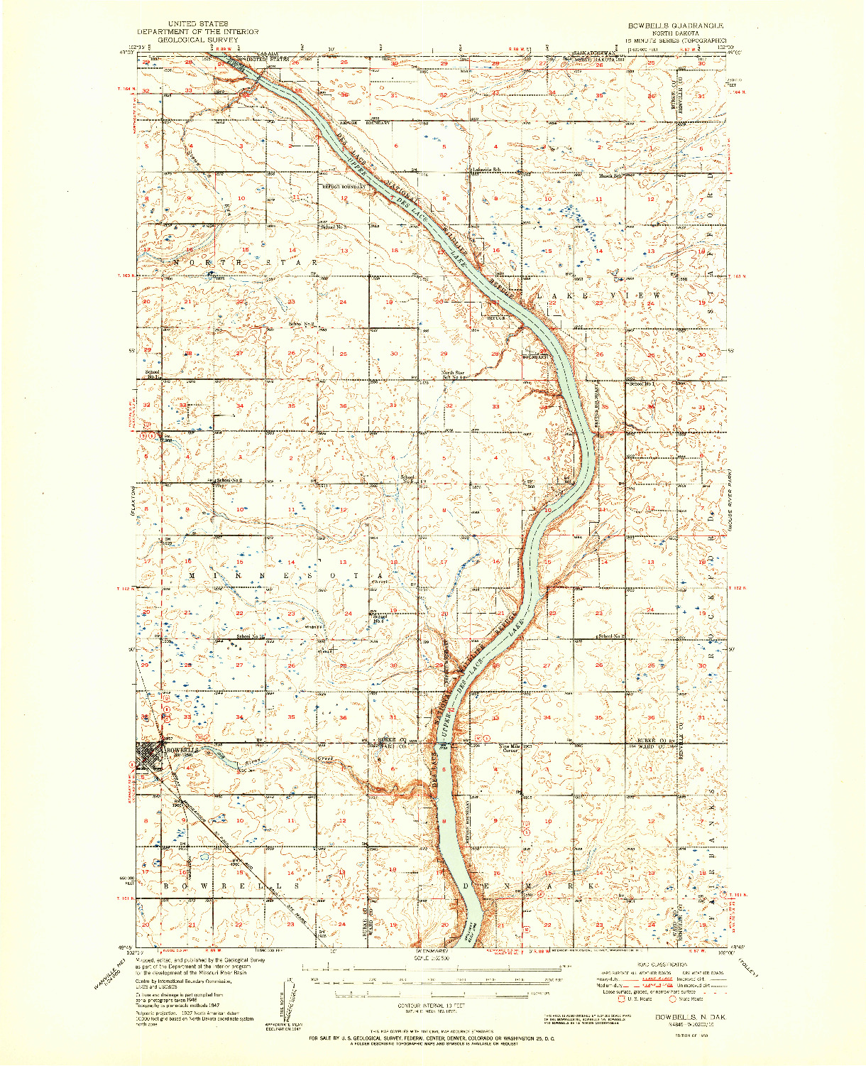 USGS 1:62500-SCALE QUADRANGLE FOR BOWBELLS, ND 1950