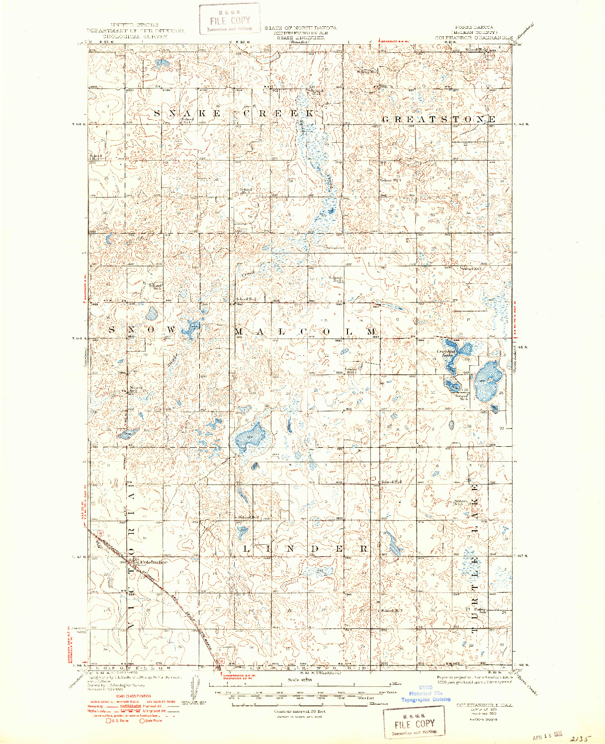 USGS 1:62500-SCALE QUADRANGLE FOR COLEHARBOR, ND 1929