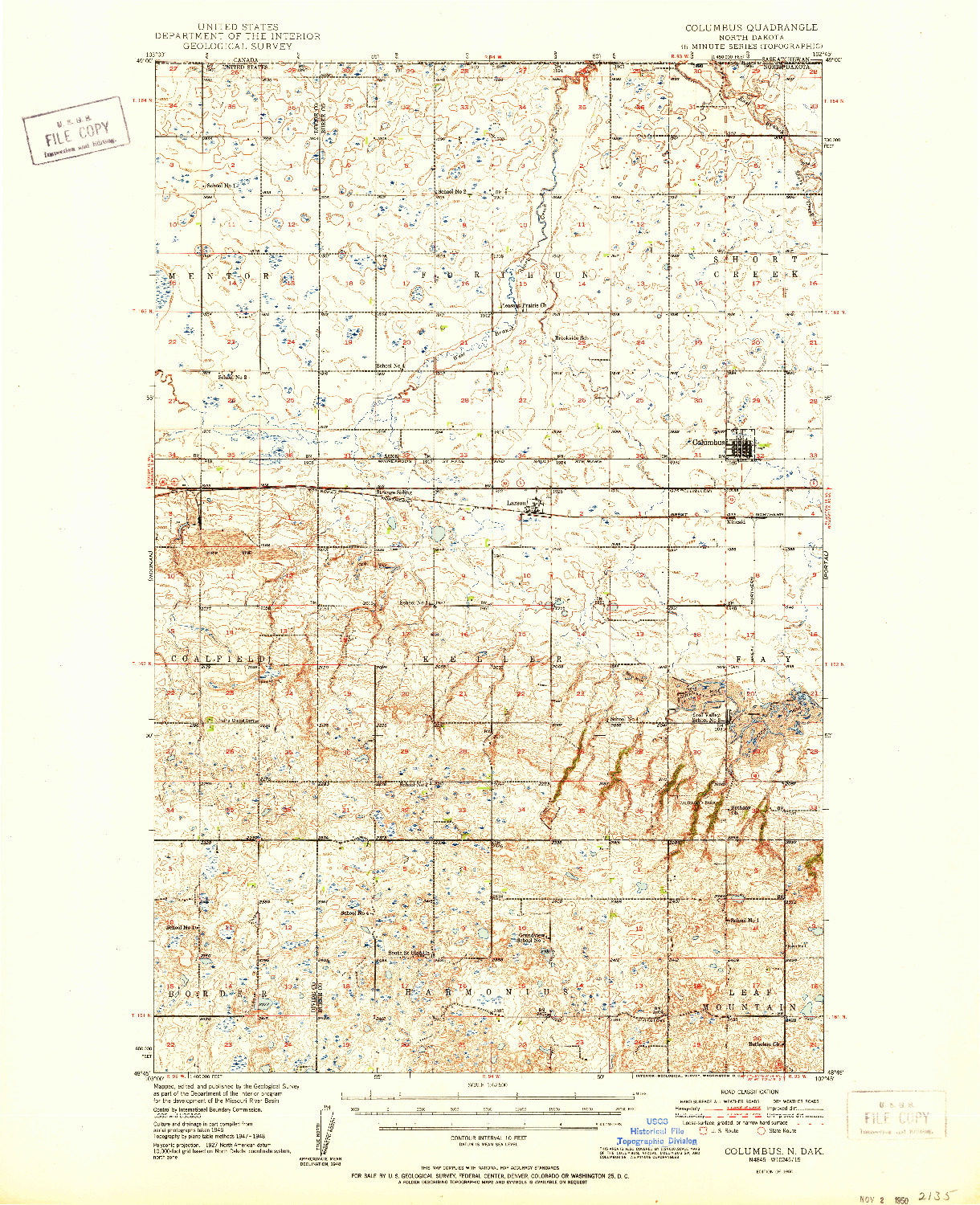 USGS 1:62500-SCALE QUADRANGLE FOR COLUMBUS, ND 1950