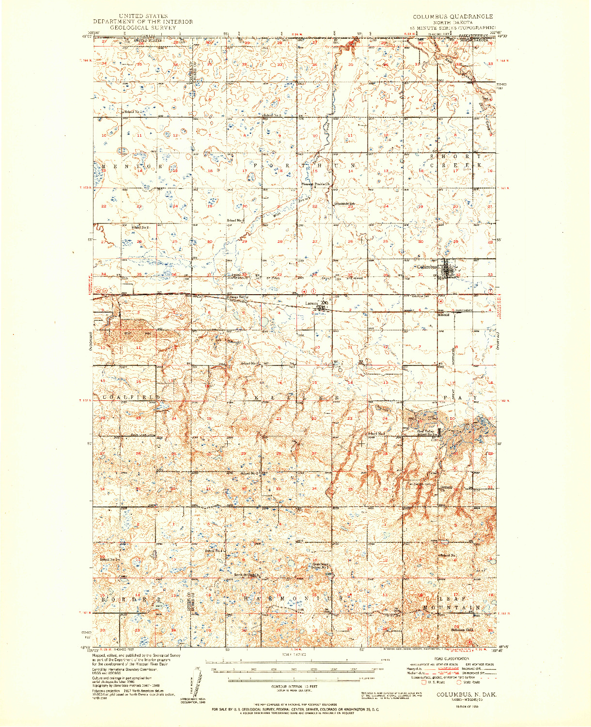 USGS 1:62500-SCALE QUADRANGLE FOR COLUMBUS, ND 1950