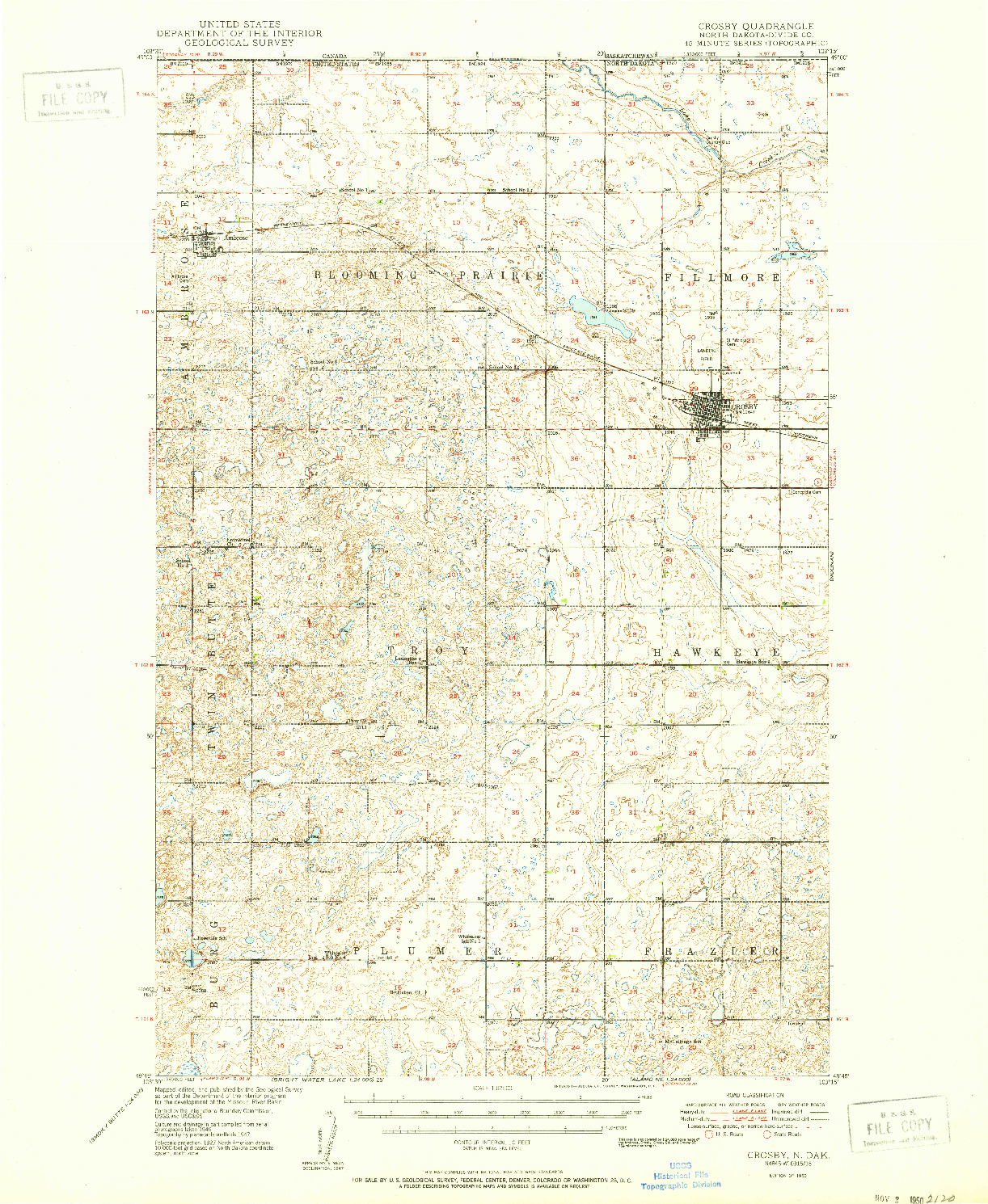 USGS 1:62500-SCALE QUADRANGLE FOR CROSBY, ND 1950