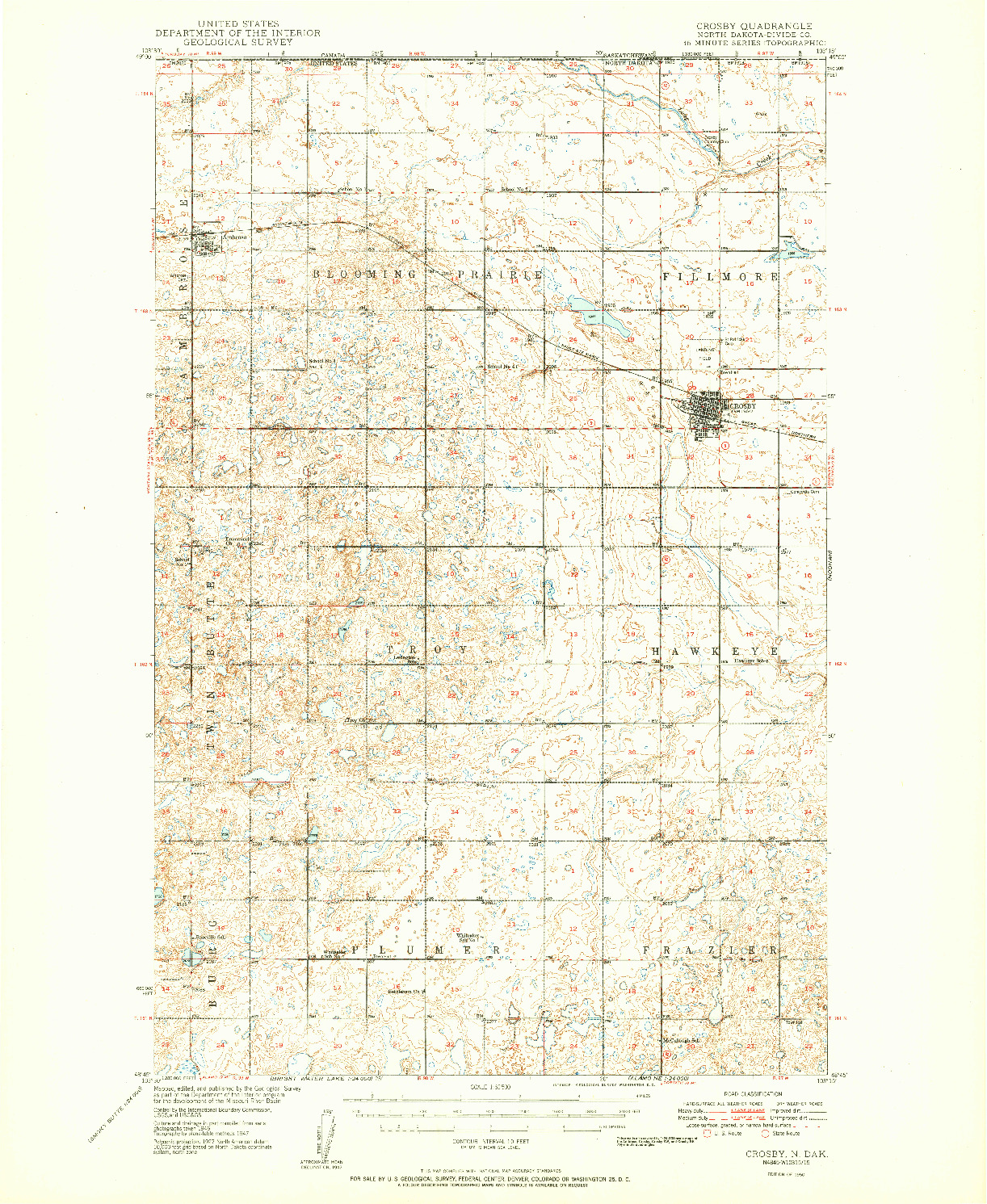 USGS 1:62500-SCALE QUADRANGLE FOR CROSBY, ND 1950
