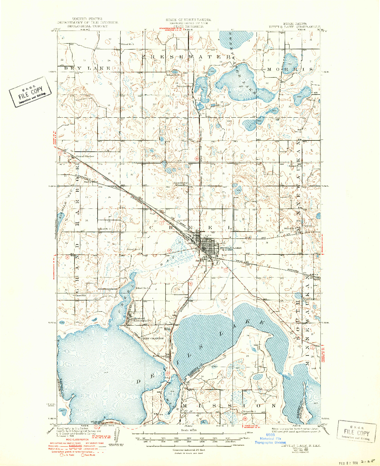 USGS 1:62500-SCALE QUADRANGLE FOR DEVILS LAKE, ND 1931