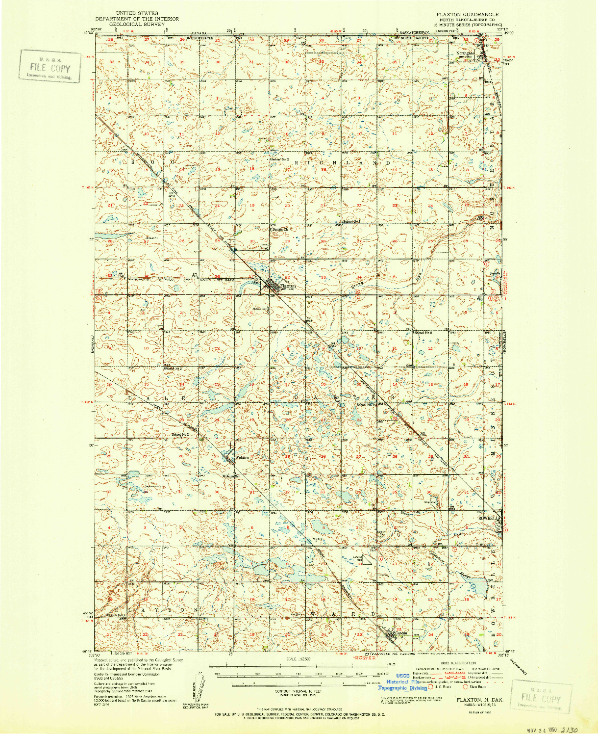 USGS 1:62500-SCALE QUADRANGLE FOR FLAXTON, ND 1950