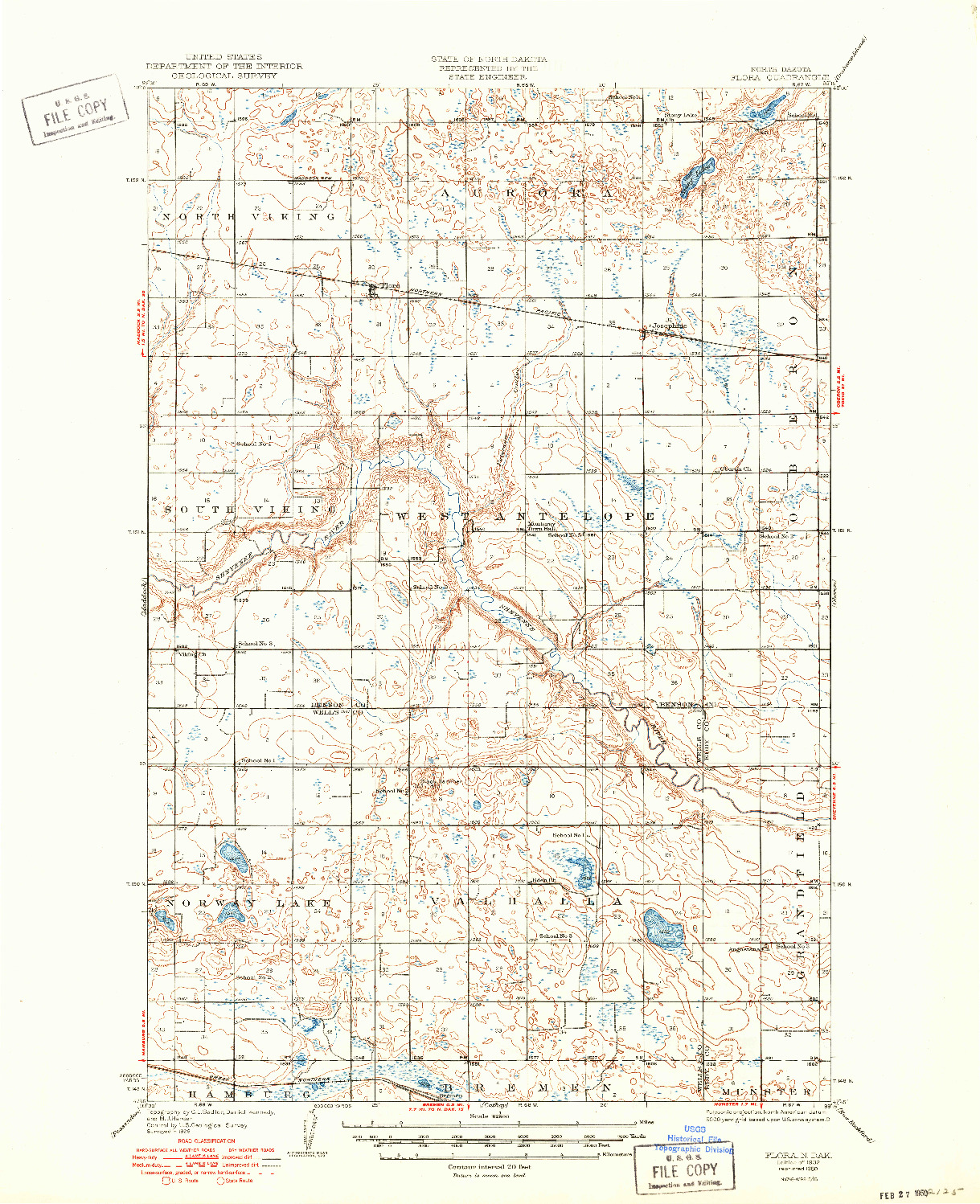 USGS 1:62500-SCALE QUADRANGLE FOR FLORA, ND 1932