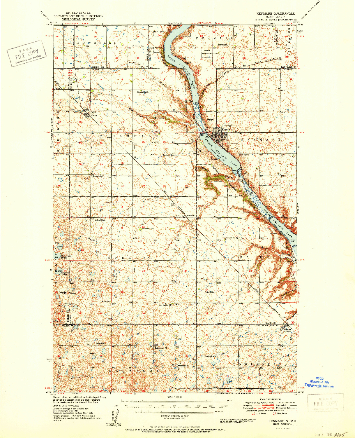 USGS 1:62500-SCALE QUADRANGLE FOR KENMARE, ND 1950