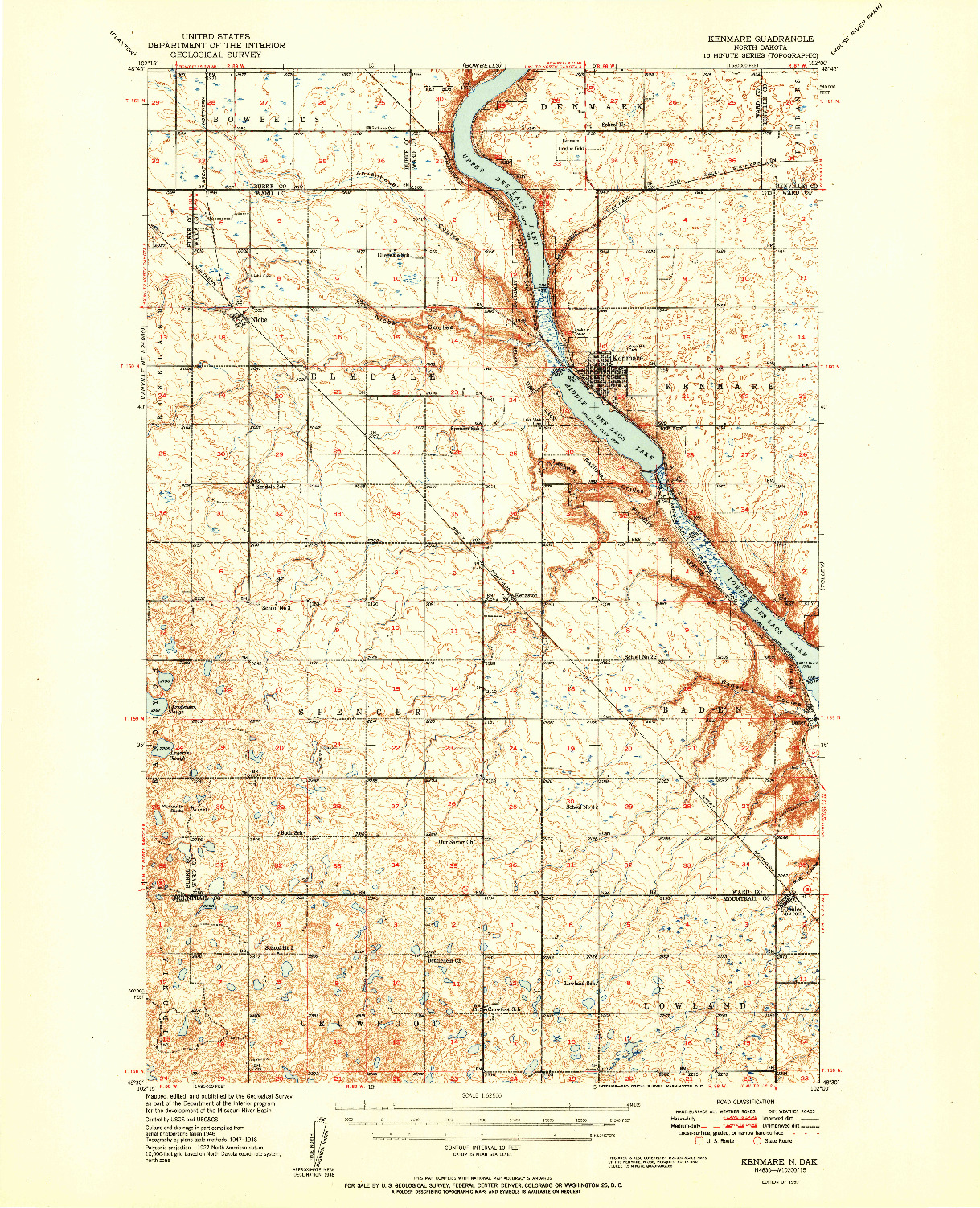 USGS 1:62500-SCALE QUADRANGLE FOR KENMARE, ND 1950