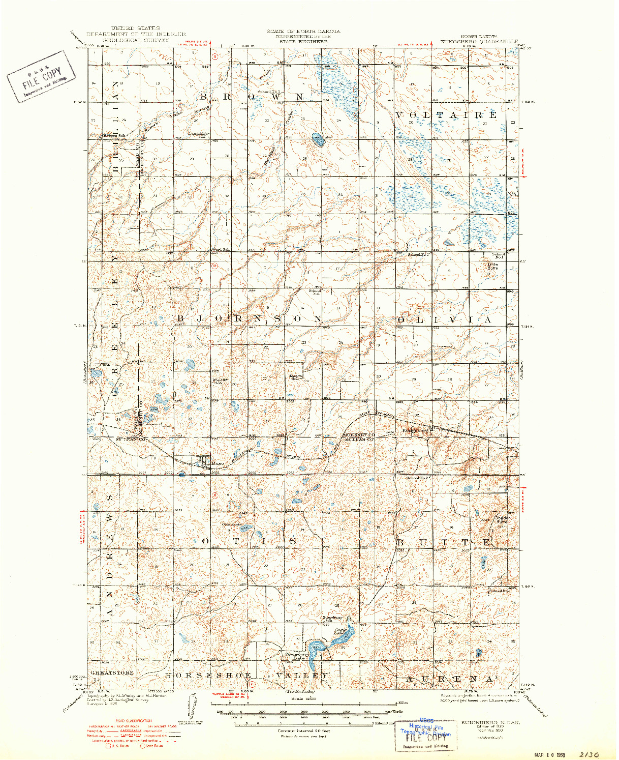 USGS 1:62500-SCALE QUADRANGLE FOR KONGSBERG, ND 1929