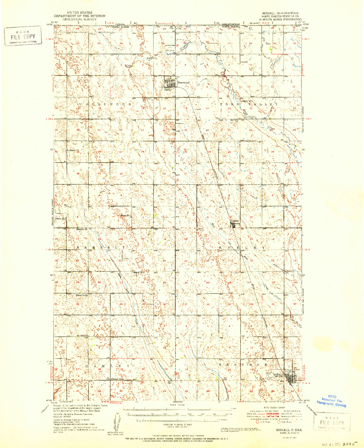 USGS 1:62500-SCALE QUADRANGLE FOR MOHALL, ND 1950