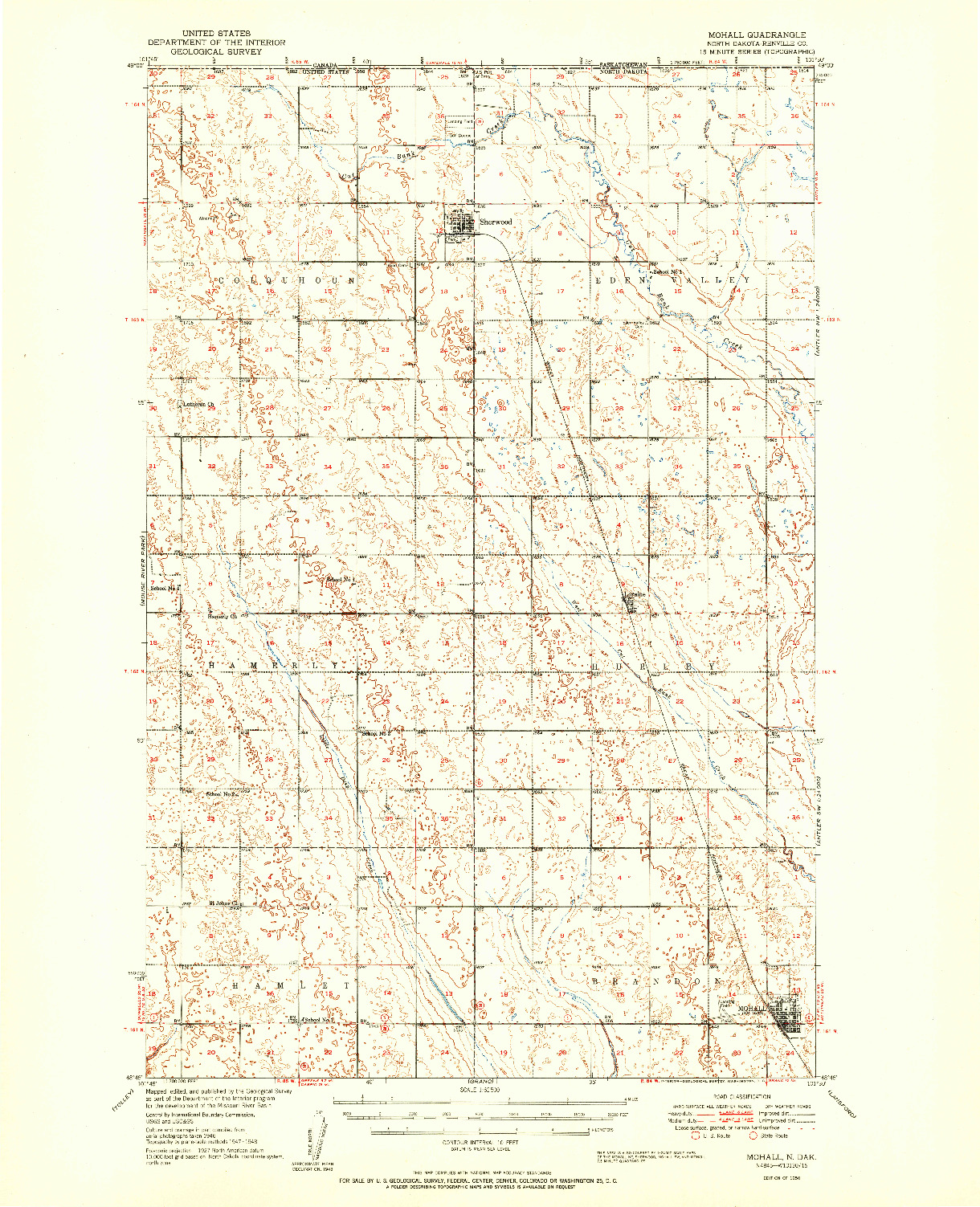 USGS 1:62500-SCALE QUADRANGLE FOR MOHALL, ND 1950