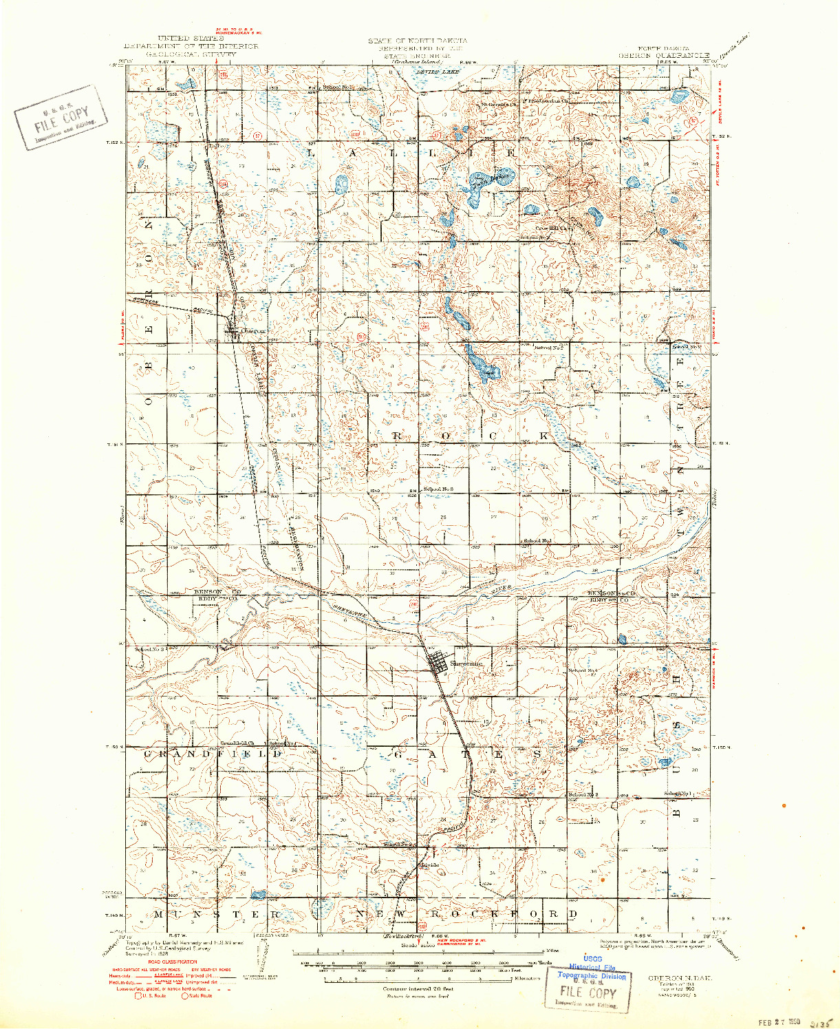 USGS 1:62500-SCALE QUADRANGLE FOR OBERON, ND 1931
