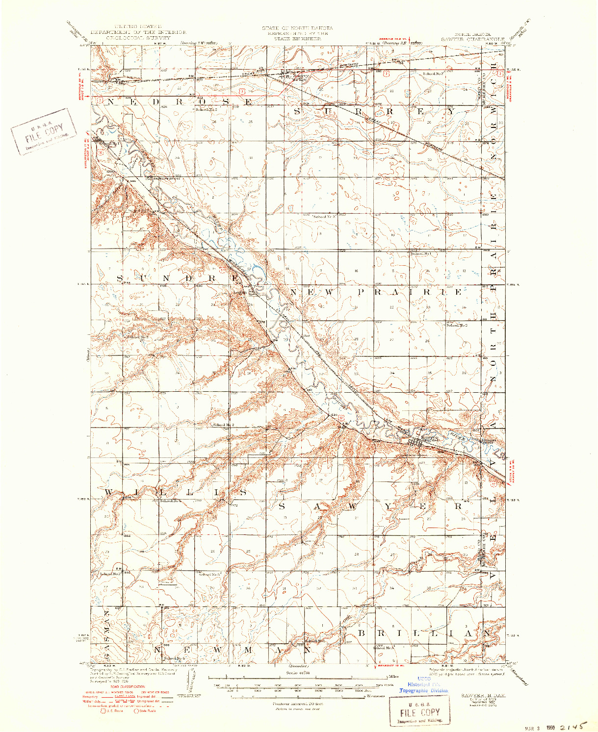 USGS 1:62500-SCALE QUADRANGLE FOR SAWYER, ND 1929