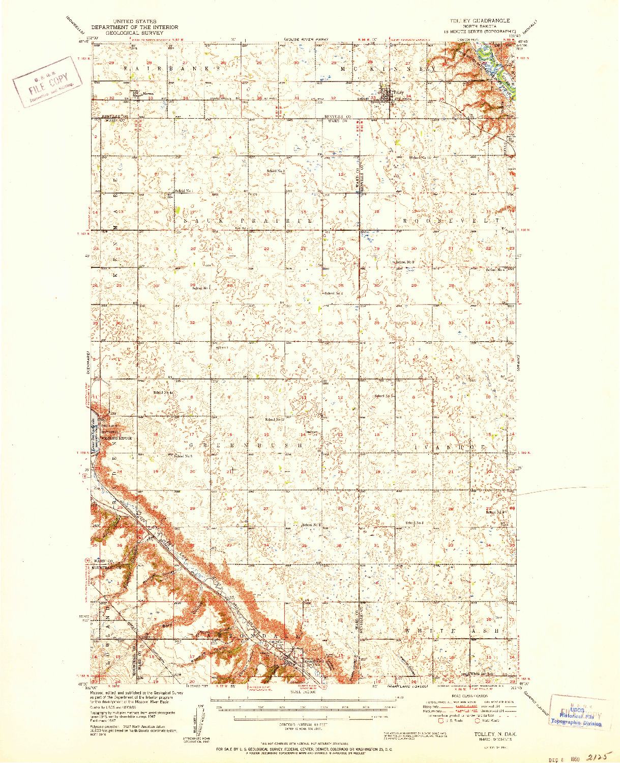 USGS 1:62500-SCALE QUADRANGLE FOR TOLLEY, ND 1950
