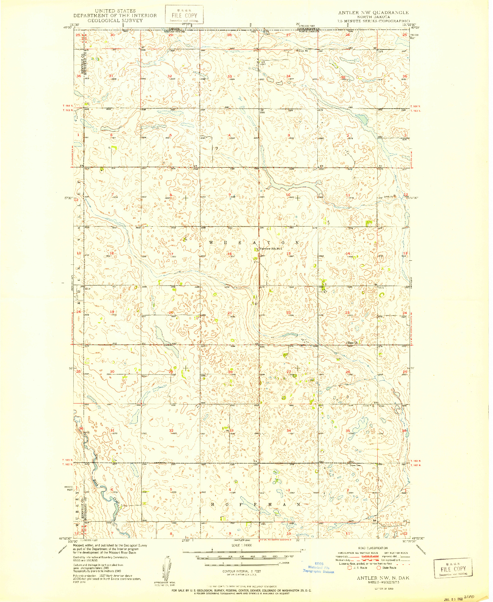 USGS 1:24000-SCALE QUADRANGLE FOR ANTLER NW, ND 1950